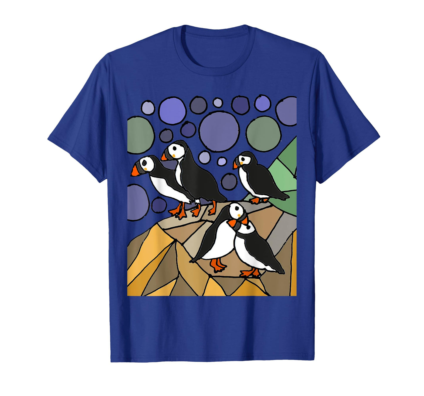 Smileteesbirdsa Funny Puffin Birds on Rocks Art T-Shirt