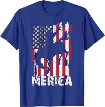 Merica 4th of July Horse Rodeo Cowboy USA Flag Patriotic Men T-Shirt