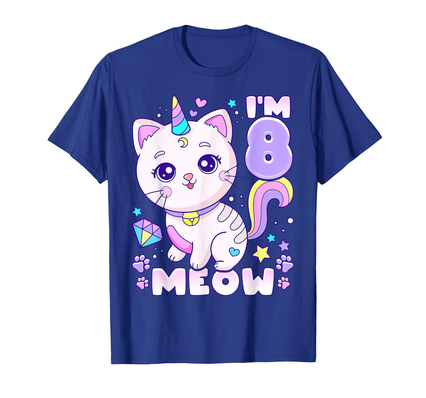 Birthday girl 8 years old, cat, unicorn, 8th birthday T-Shirt