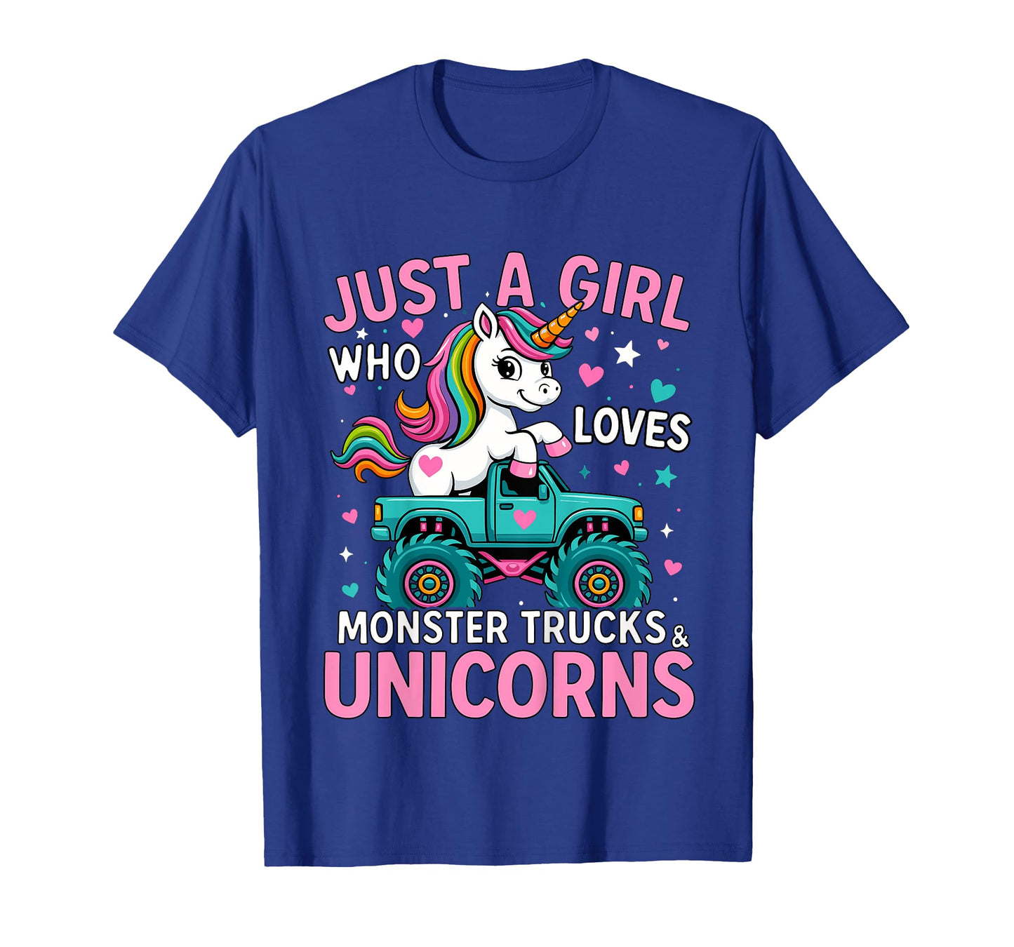 Kids Just a Girl Who Loves Monster Trucks and Unicorns T-Shirt