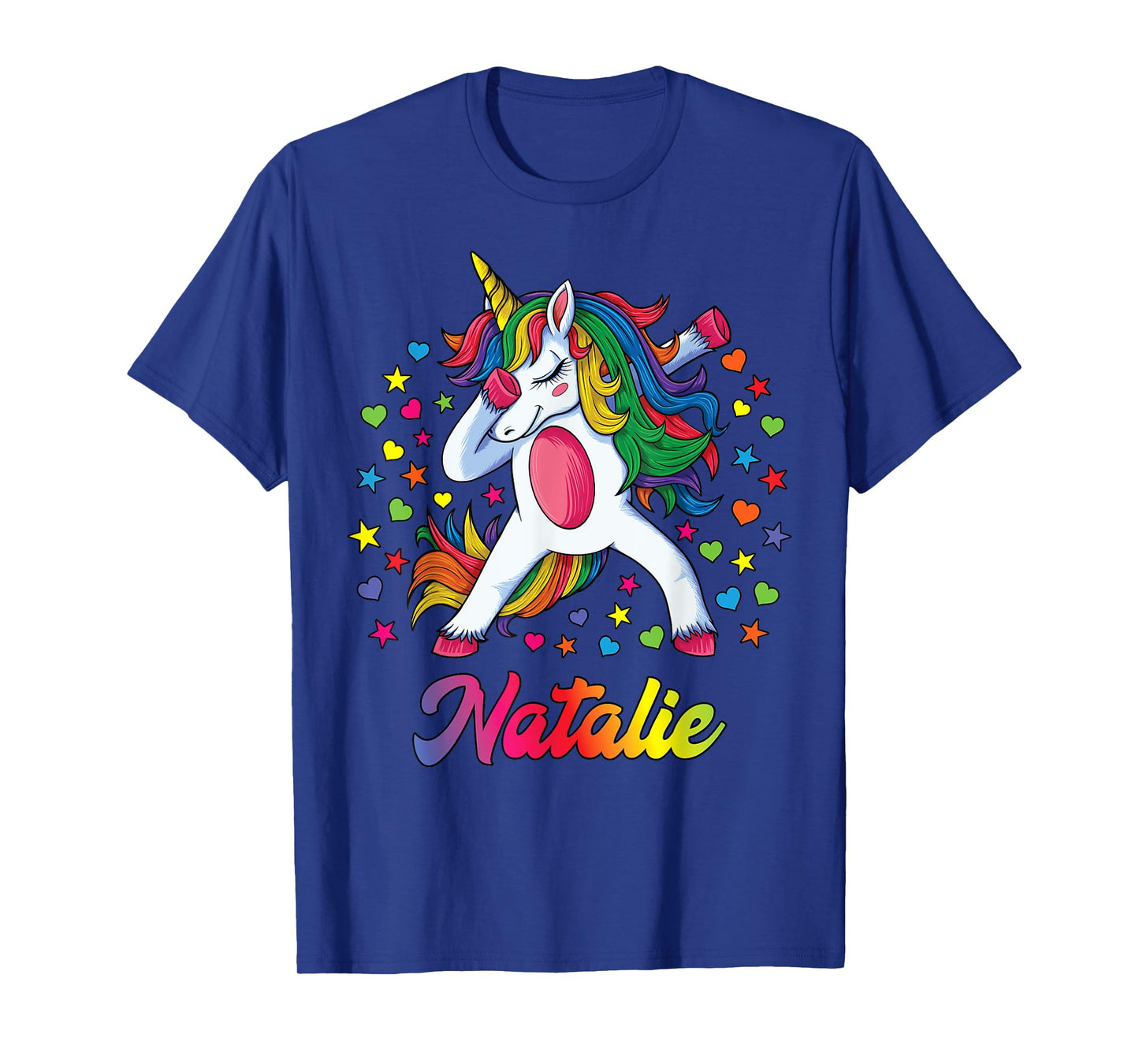 Natalie Dabbing Unicorn Rainbow Personalized Name Custom T-Shirt