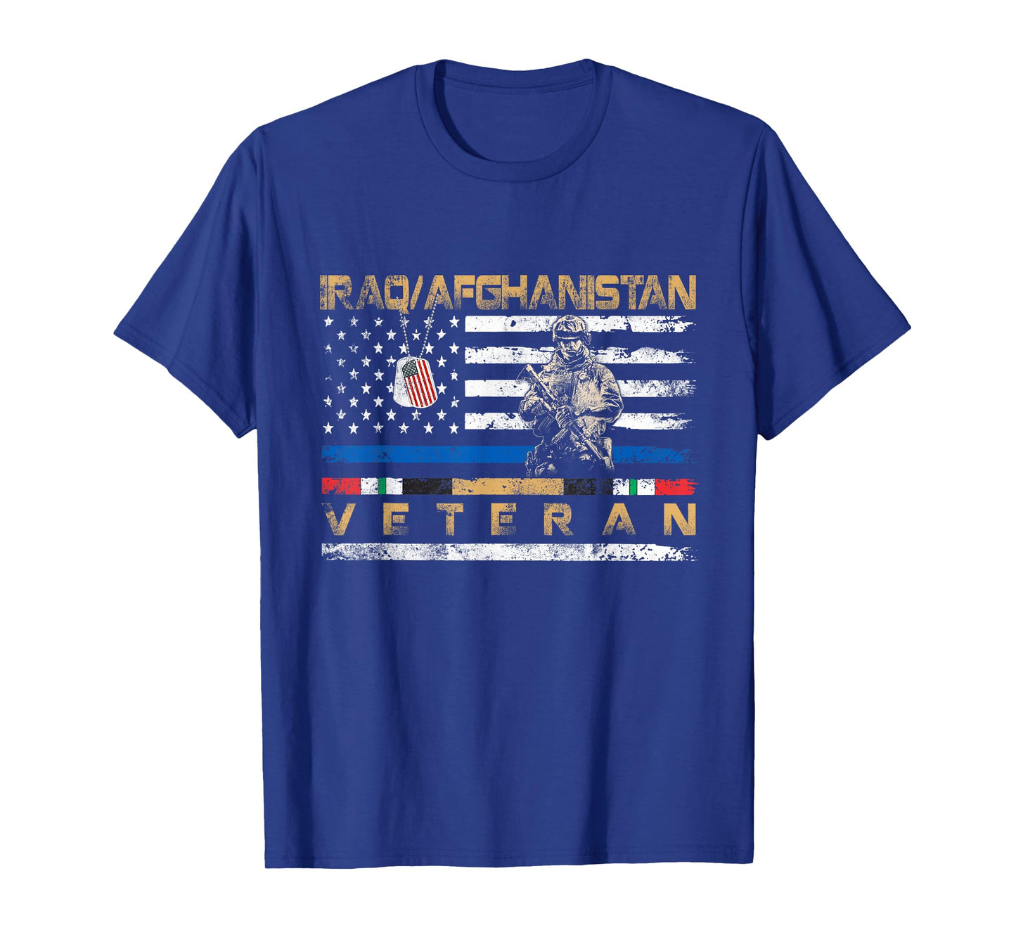 Iraq Afghanistan Veteran T-Shirt Vintage Flag Patriotic Mens T-Shirt