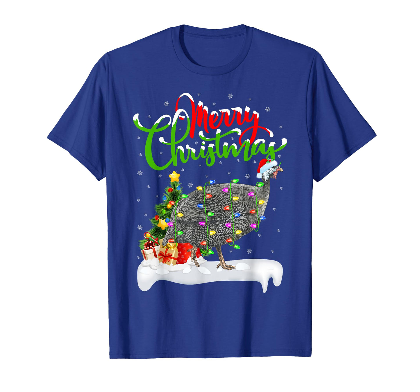 Xmas Lights Tree Santa Guinea Fowl Bird Merry Christmas T-Shirt