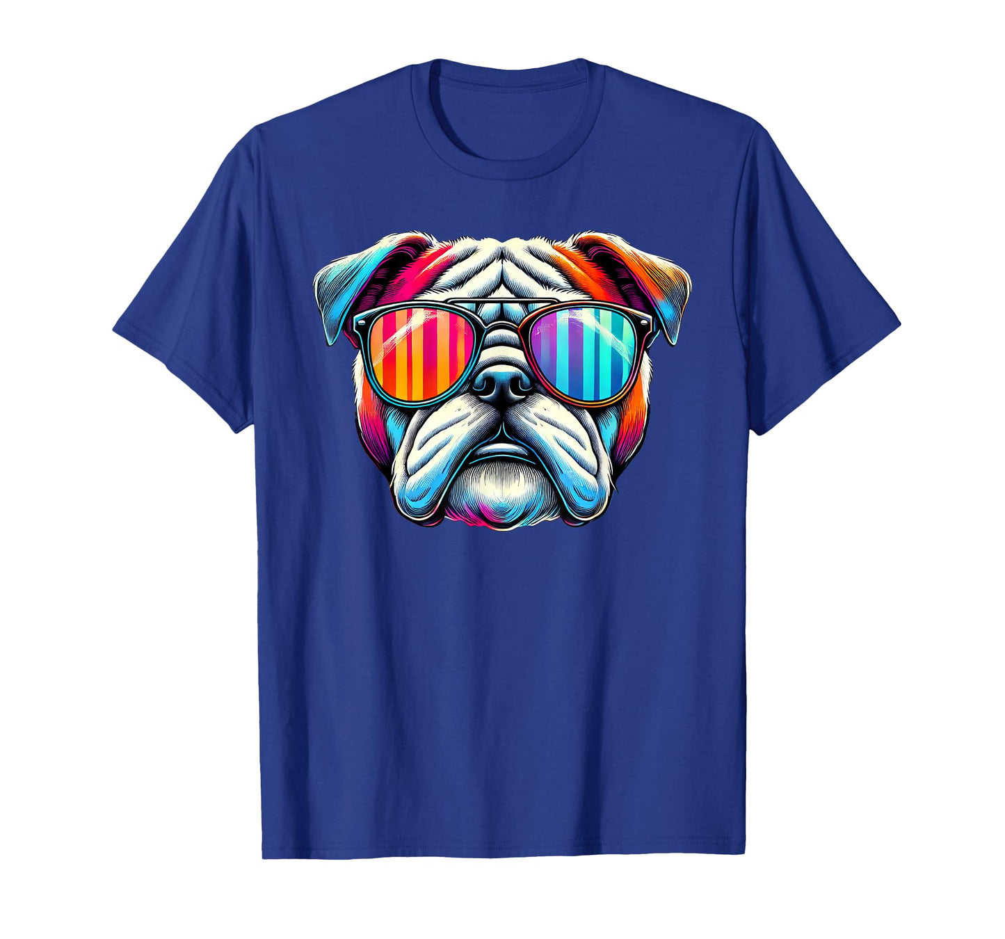 Colorful English Bulldog Wearing Sunglasses Men Women Girls Kids T-Shirt