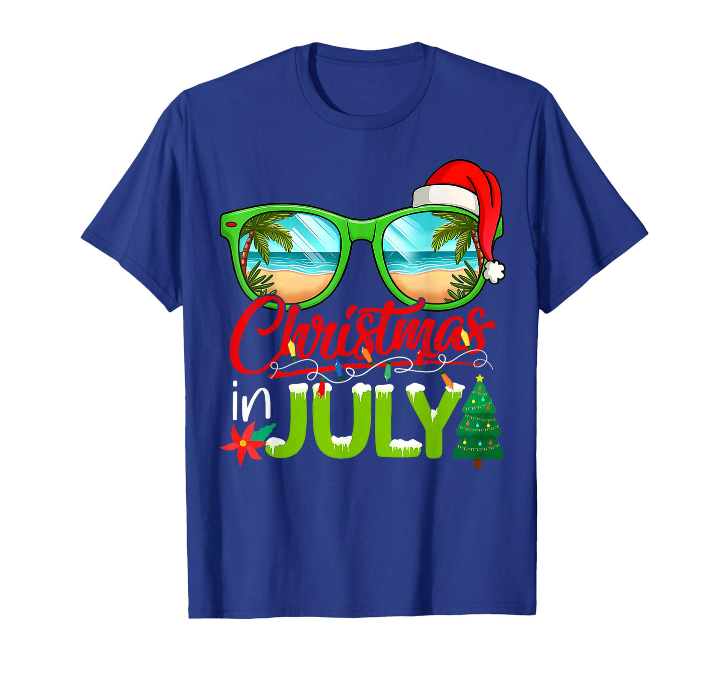 Christmas In July Sunglasses Santa Hat Summer Beach Xmas T-Shirt