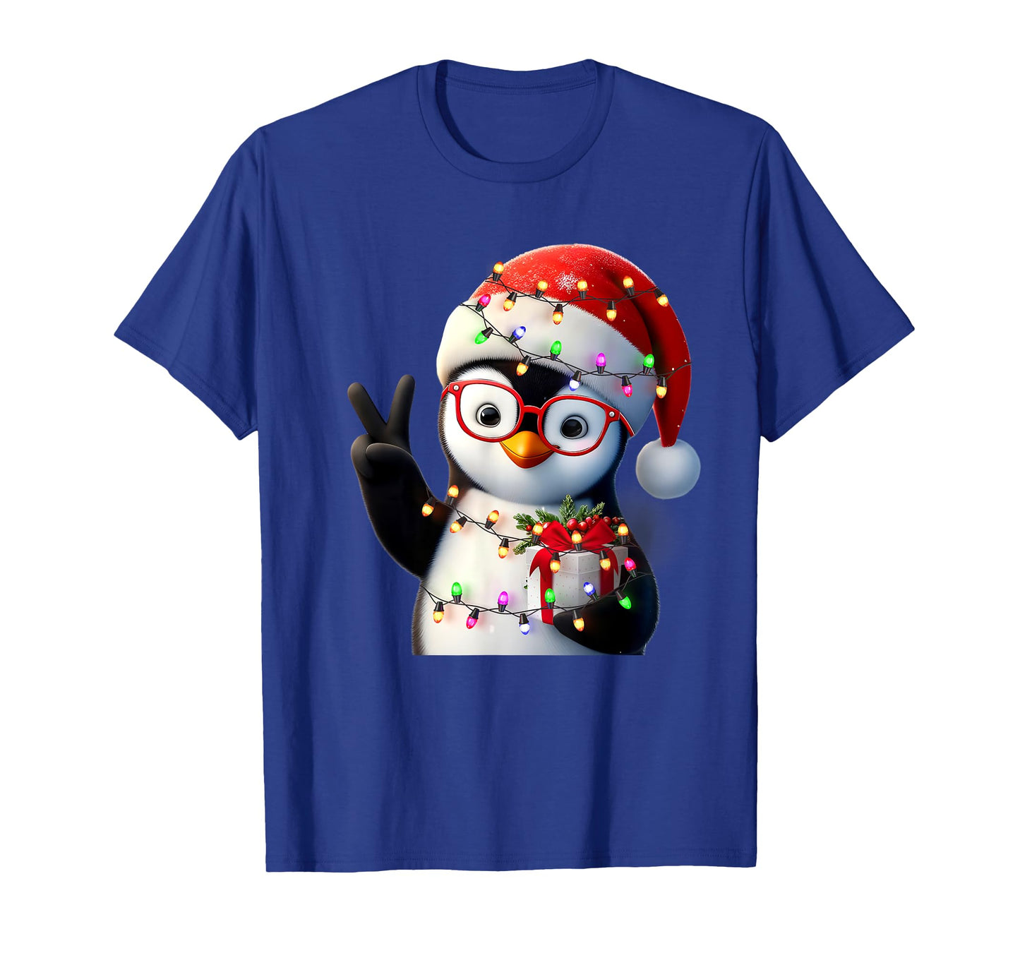 Peace Sign Hand Penguin Santa Christmas Penguin Pajamas T-Shirt