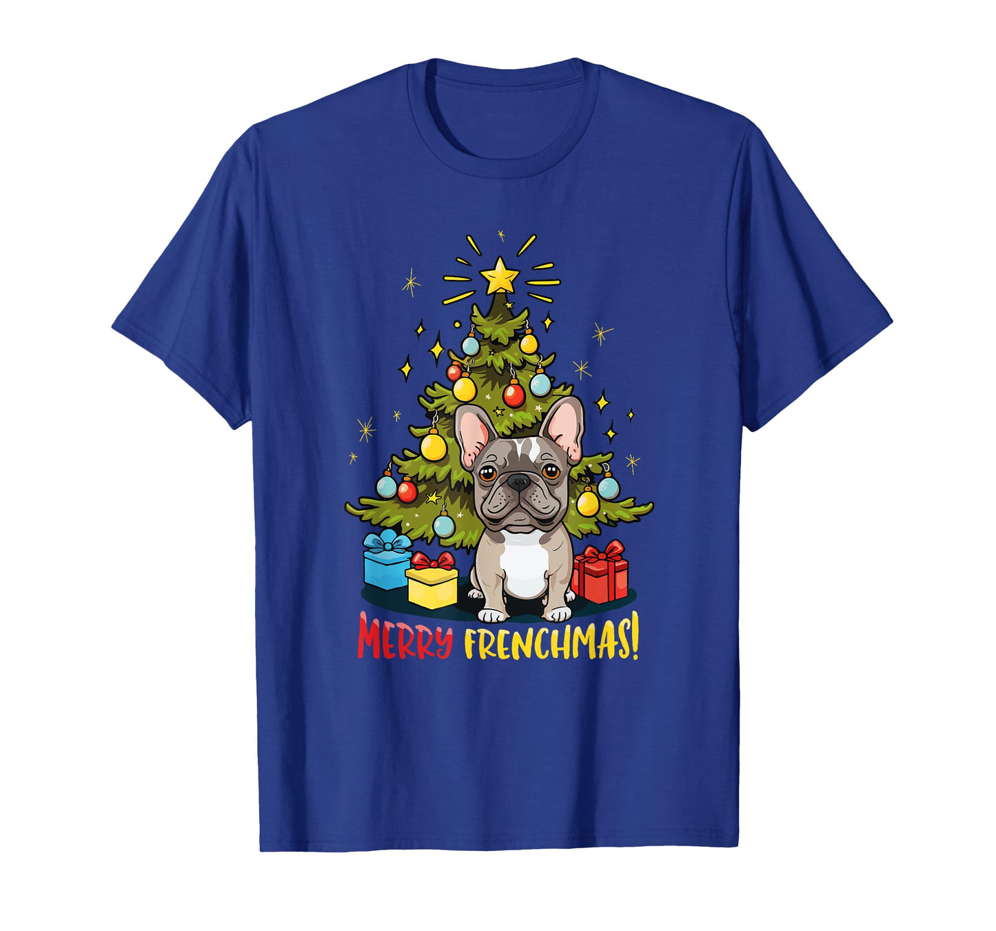 Funny French Bulldog With Christmas Tree T-Shirt for Men Women Kids