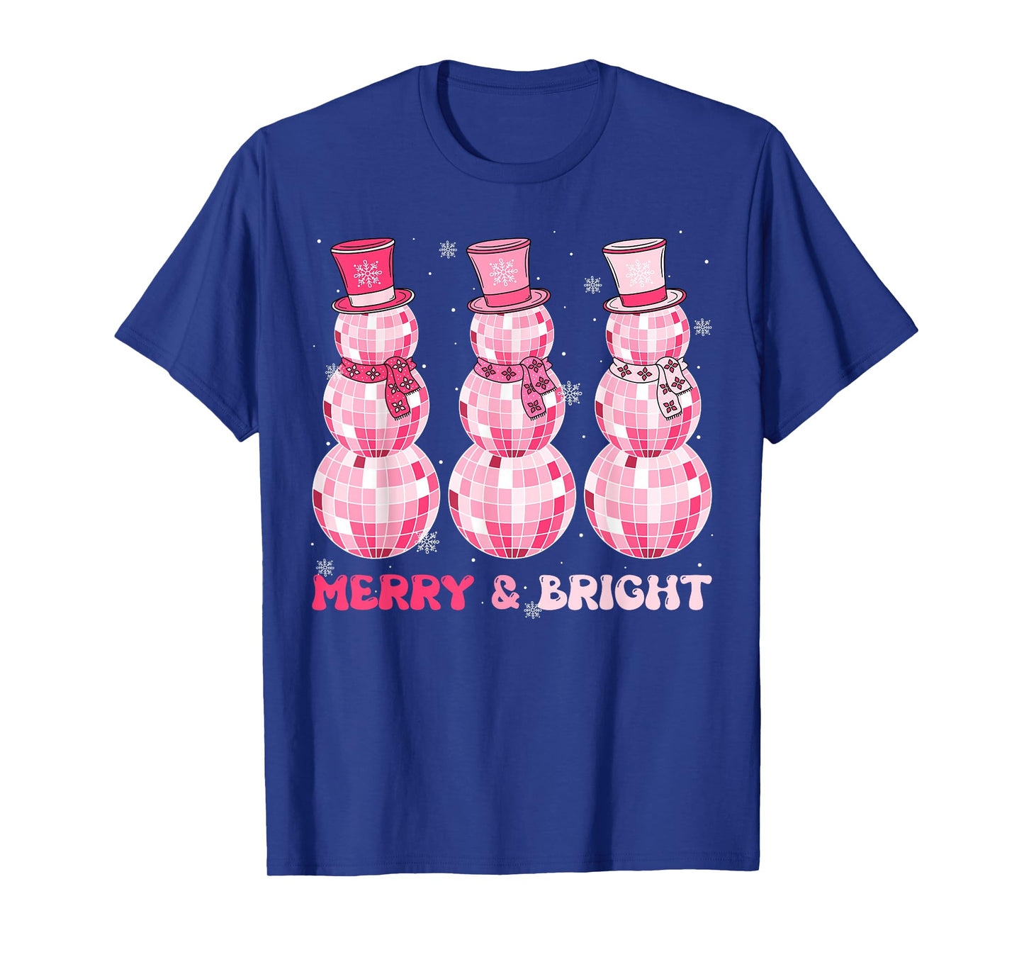 Retro Merry Bright Pink Disco Snowman Christmas Santa Funny T-Shirt