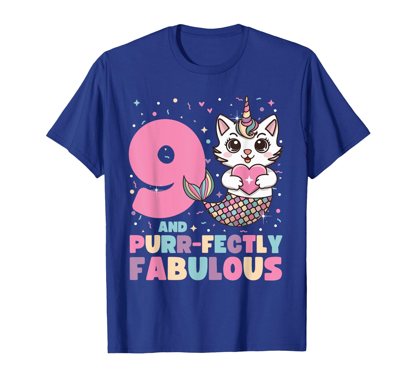 9th Birthday 9 Years Old Mermaid Unicorn Cat Girls Unicorn T-Shirt