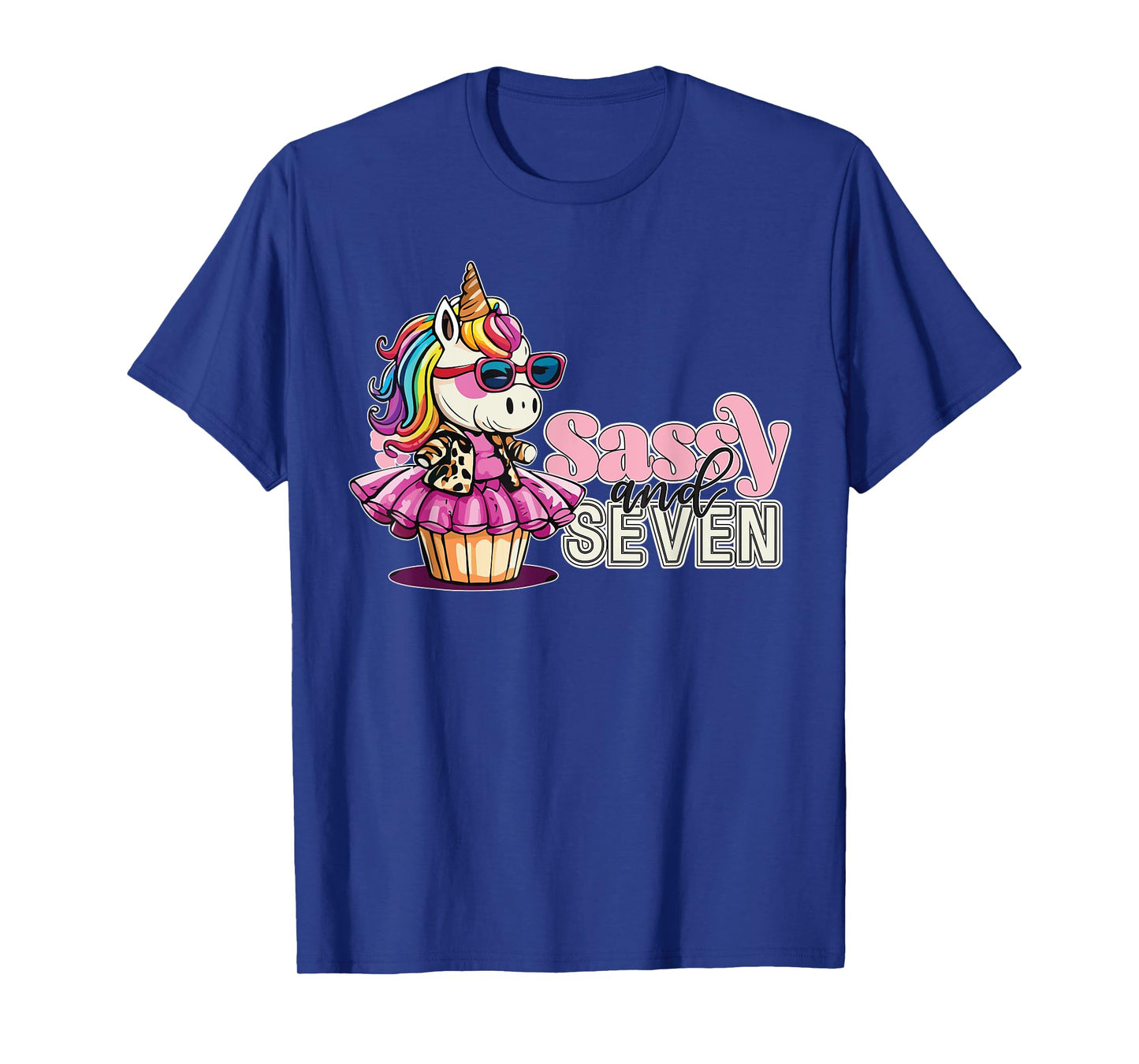 Girls Sassy and Seven 7th Birthday Unicorn Age 7 Cupcake T-Shirt