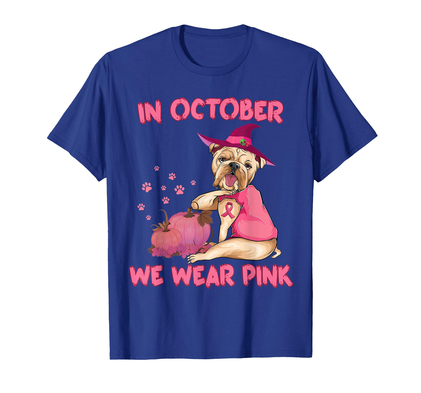 In October We Wear Pink Bulldog Dog Breast Cancer Halloween T-Shirt