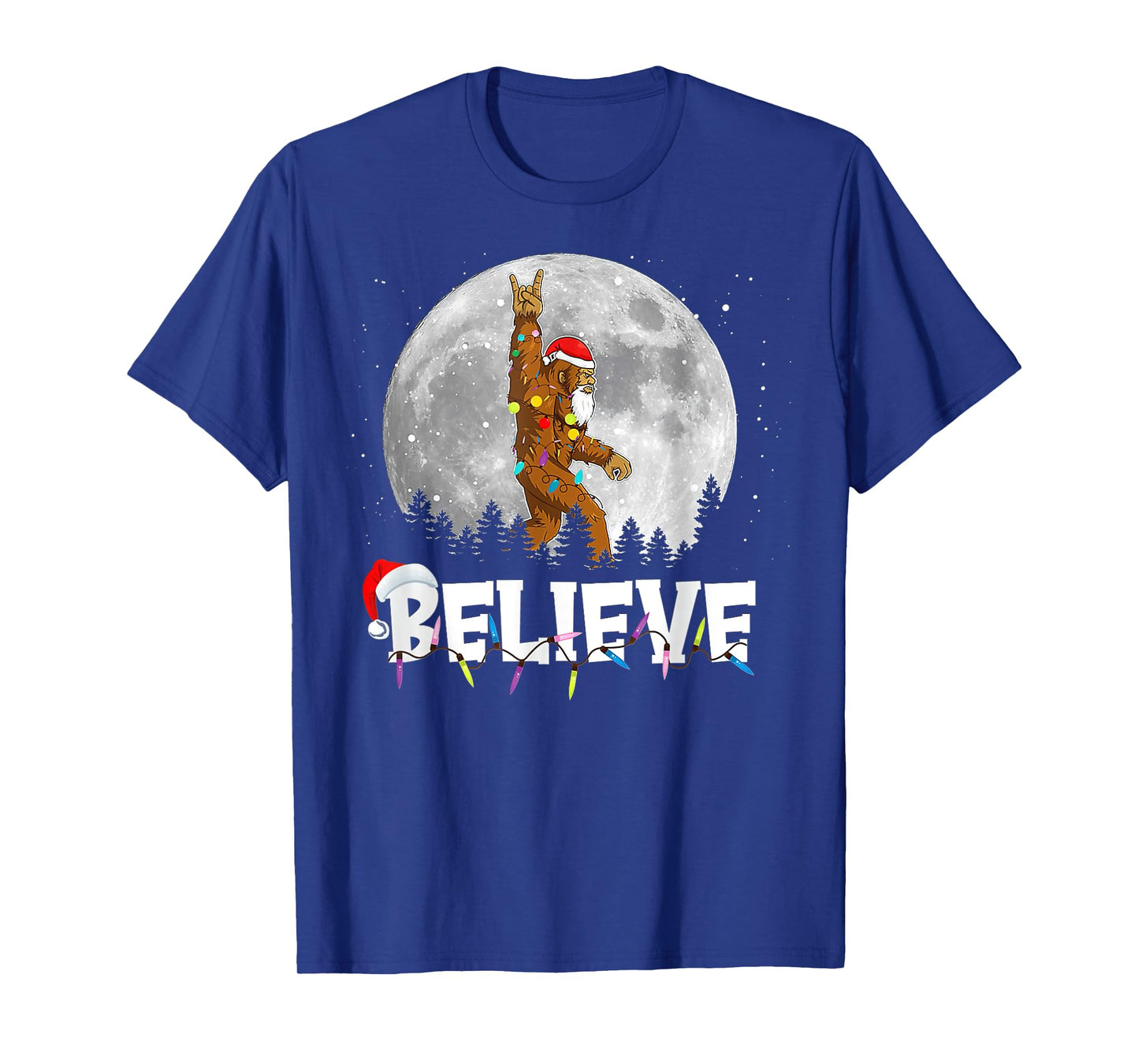 Santa Bigfoot Christmas Light Funny Sasquatch Believe Xmas T-Shirt