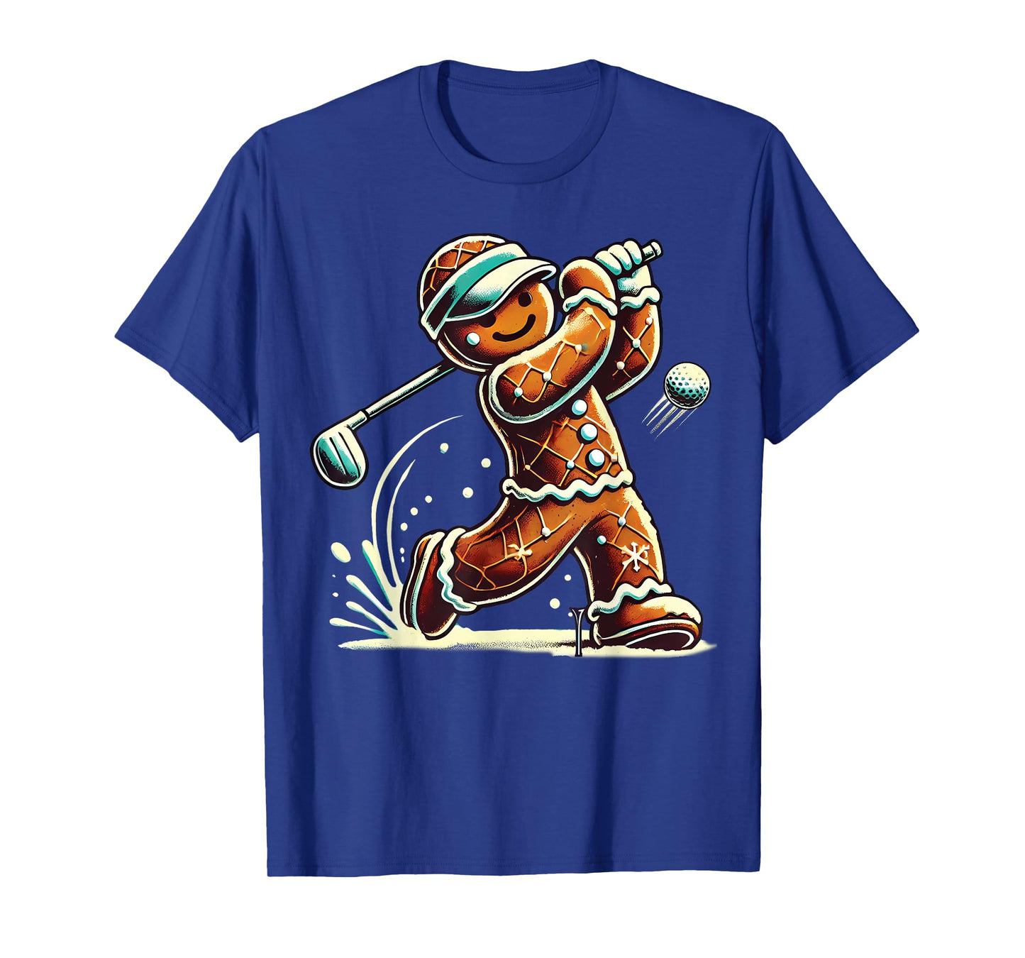 Gingerbread Playing Golf ball Christmas Golf lover Xmas T-Shirt