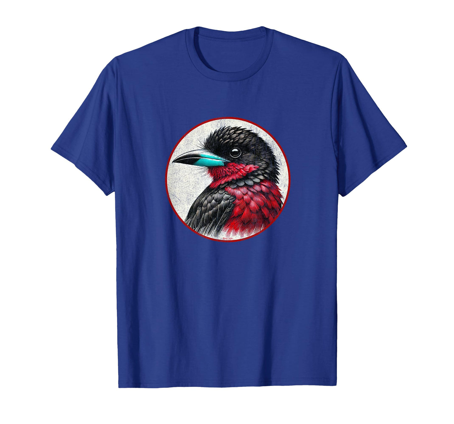 Colorful Retro Black and Red Broadbill Bird Design T-Shirt