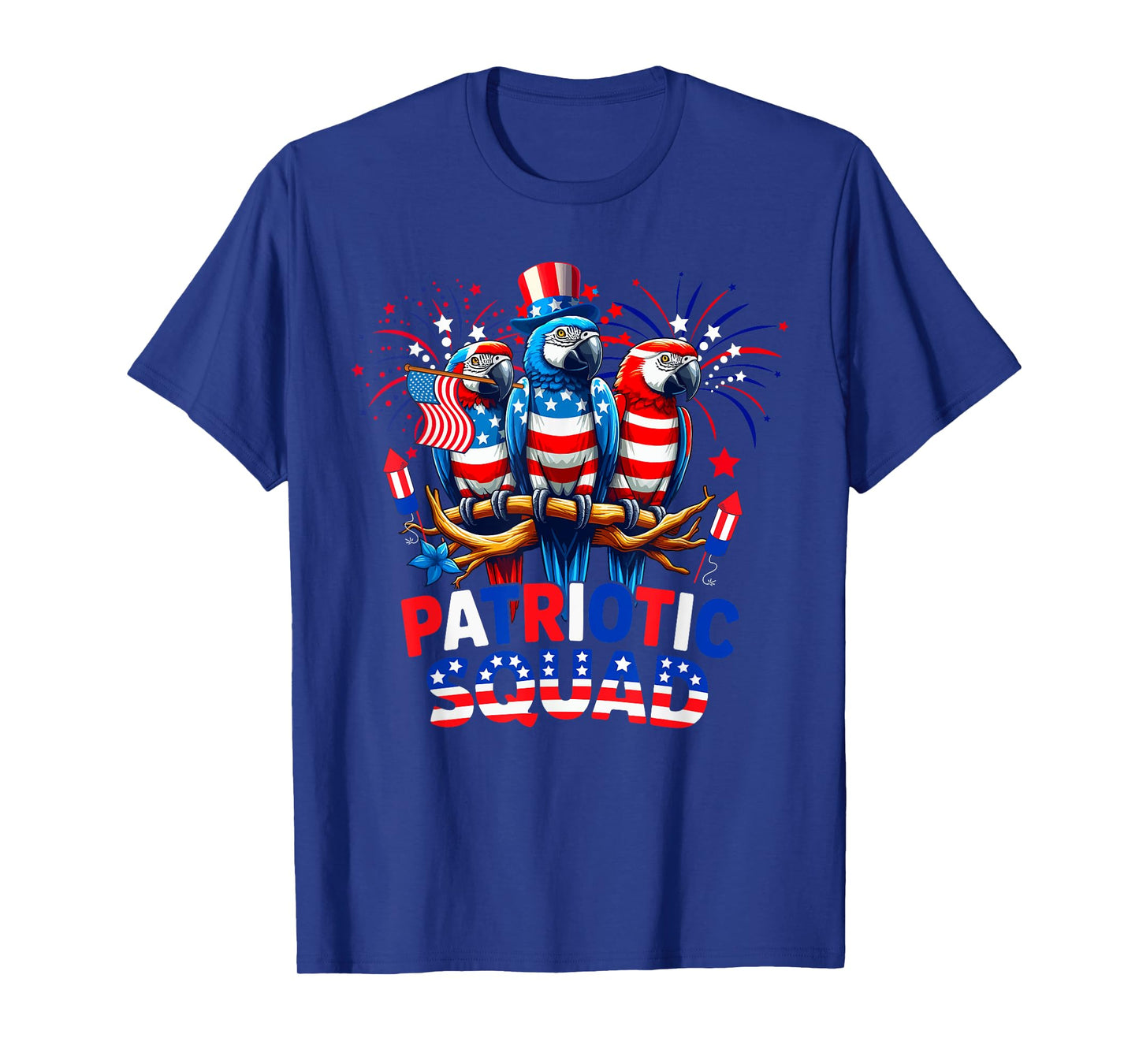 Patriotic Squad Three Cute Parrots 4th Of July US Flag T-Shirt