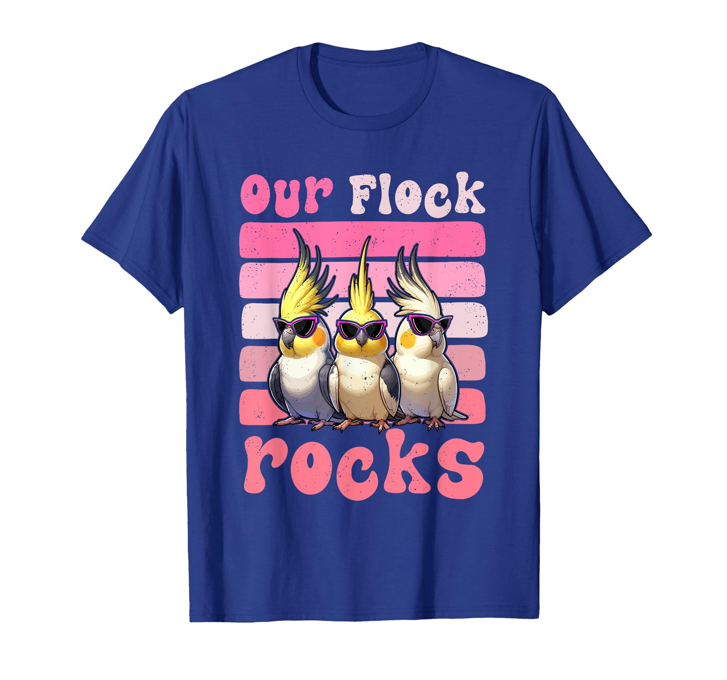 Our Flock Funny Rocks Three Cute Cockatiels Sunglasses T-Shirt