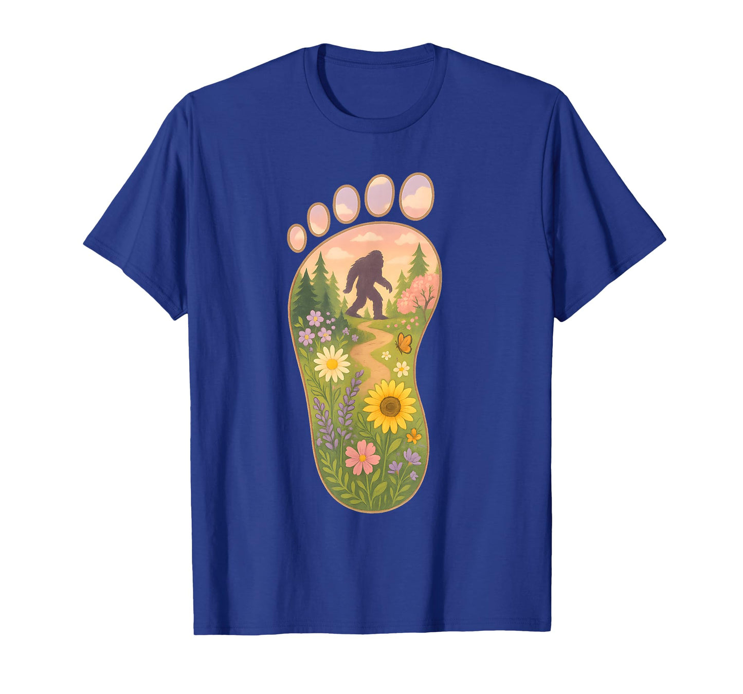 Floral Bigfoot Foot Print Forest Nature Sasquatch Cryptid T-Shirt