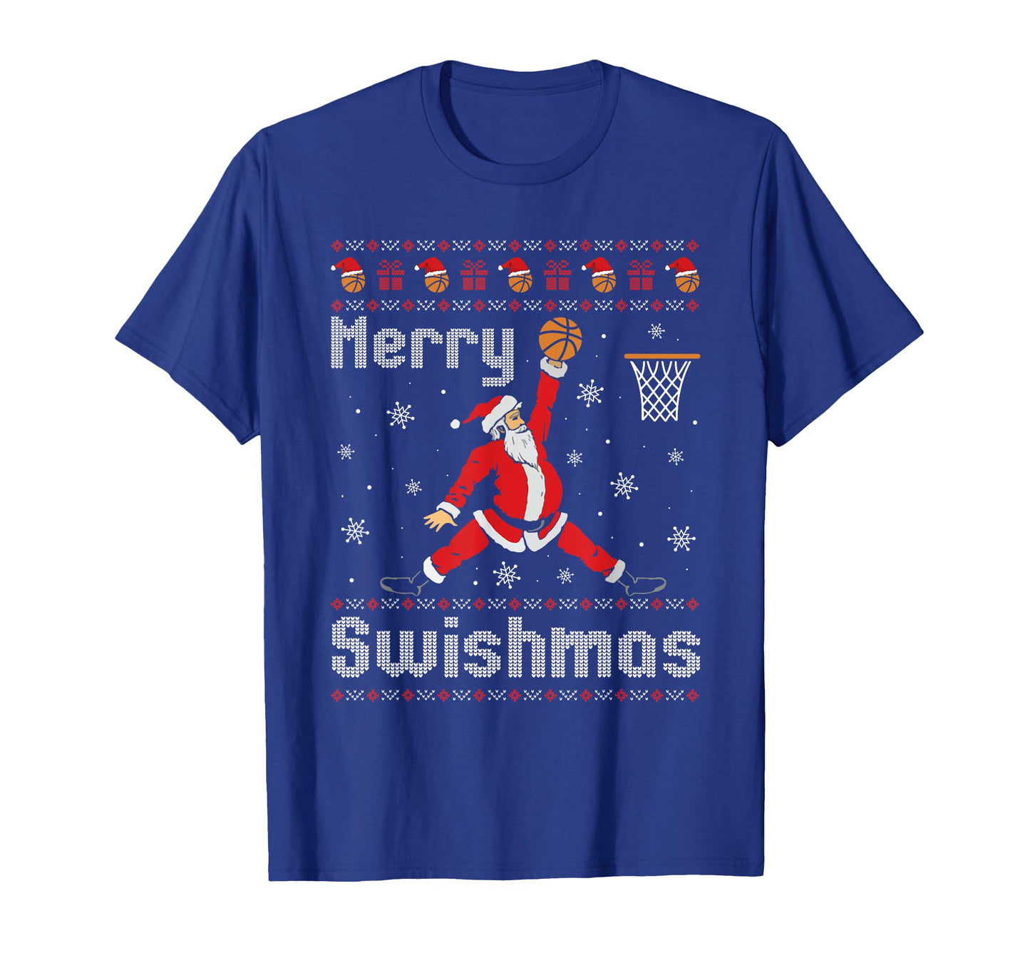 Merry Swishmas Basketball Dunk Rebound Santa Christmas Party T-Shirt