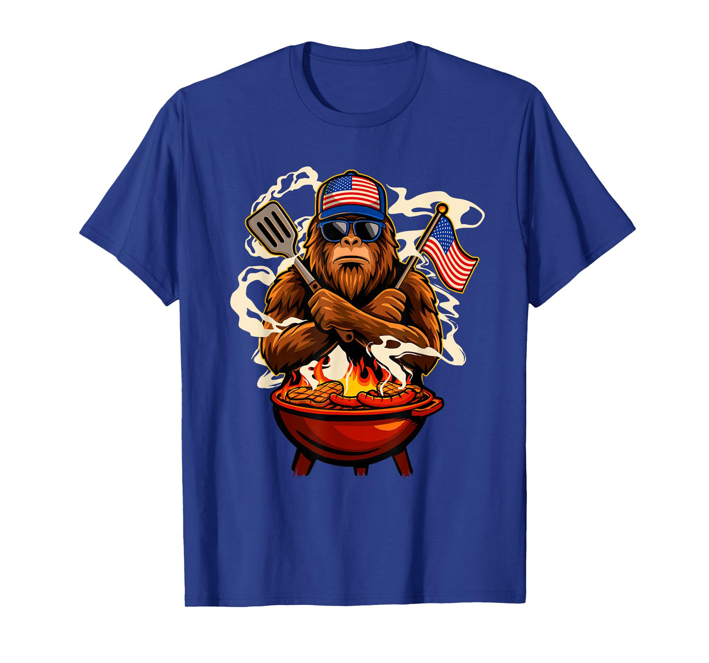 Patriotic Bigfoot Grilling - BBQ Lover Grilling Barbecue T-Shirt
