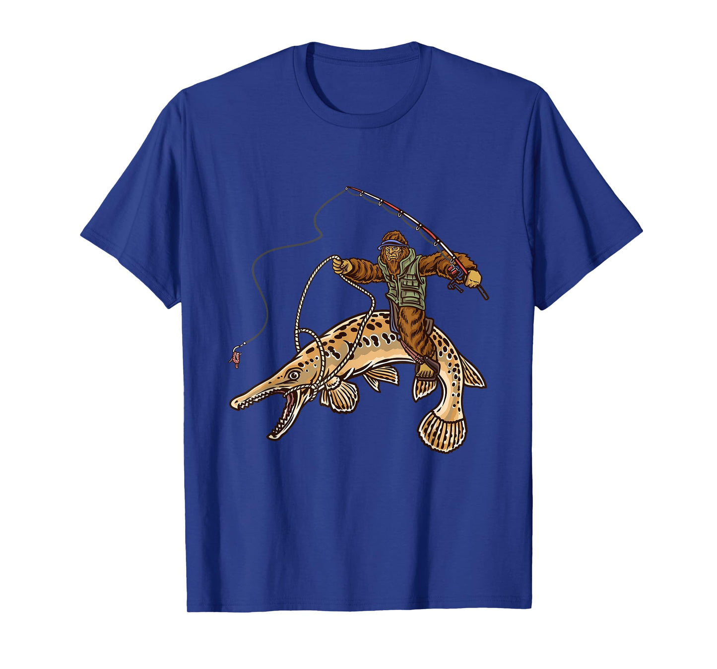 Alligator Gar Fishing Bigfoot Fisherman T-Shirt, Small, Black