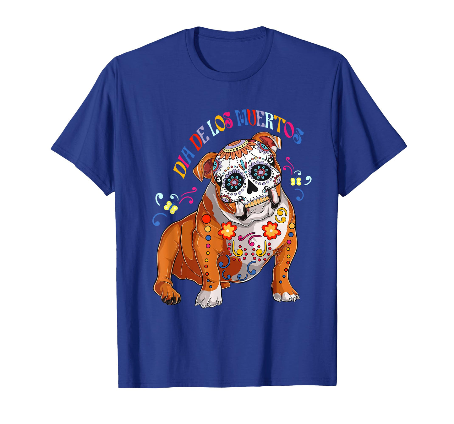 Dia De Los Muertos English Bulldog Floral Skull Face Mexican T-Shirt for Men Women