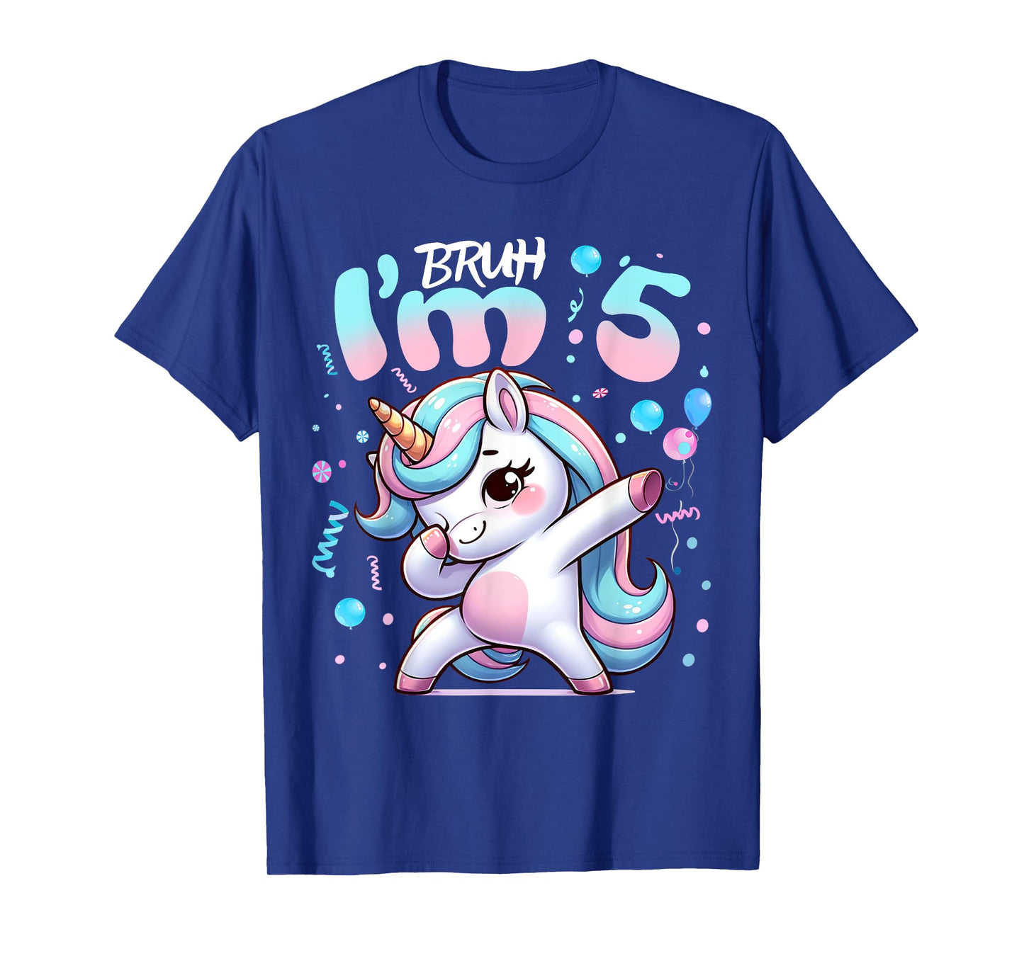 5th Birthday Girl Dabbing Unicorn Bruh I'm 5 Years Old Girls T-Shirt