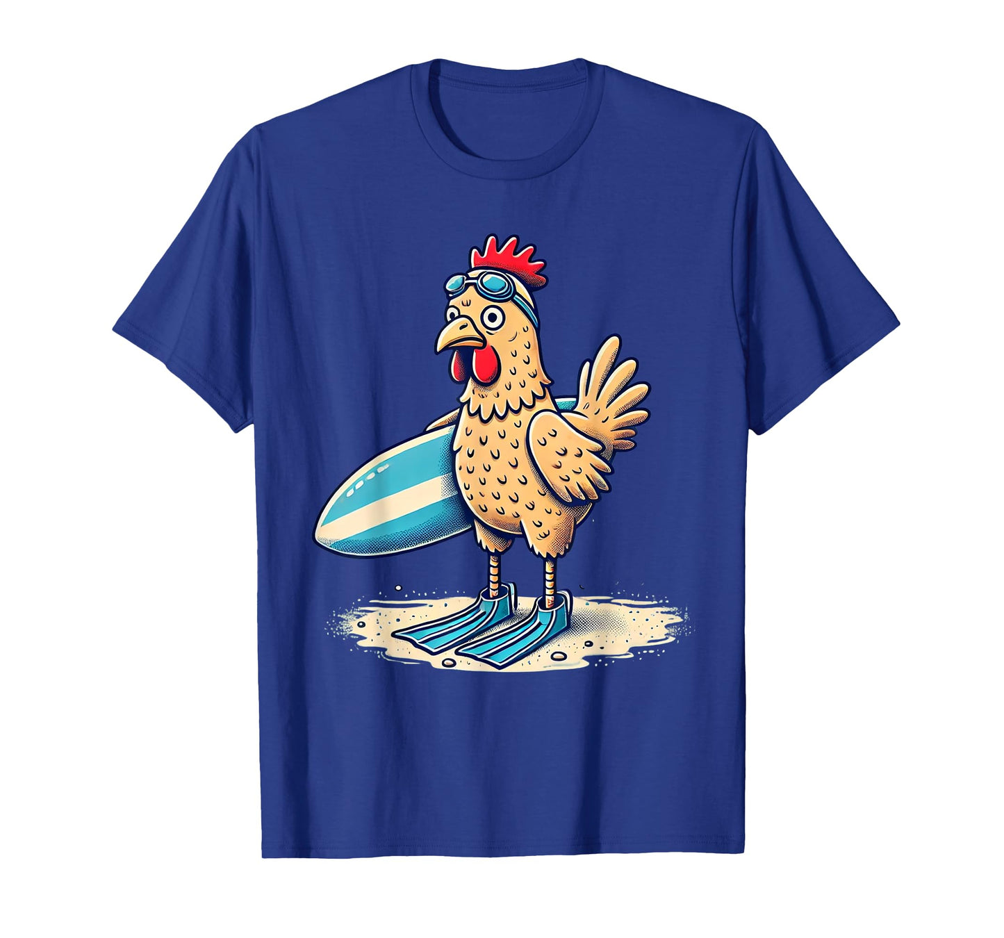 Funny Surfing Chicken with Flippers Beach Design T-Shirt