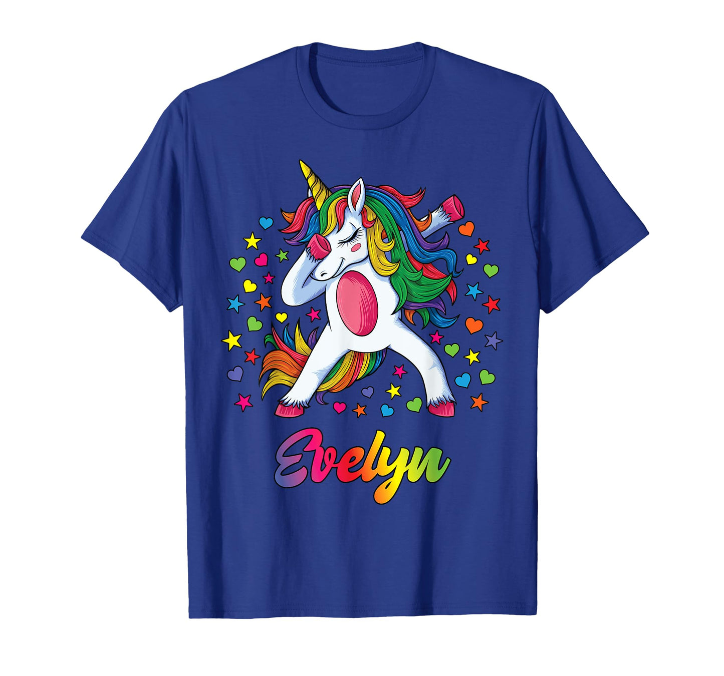 Evelyn Personalised Name Unicorn Girl Gift T-Shirt