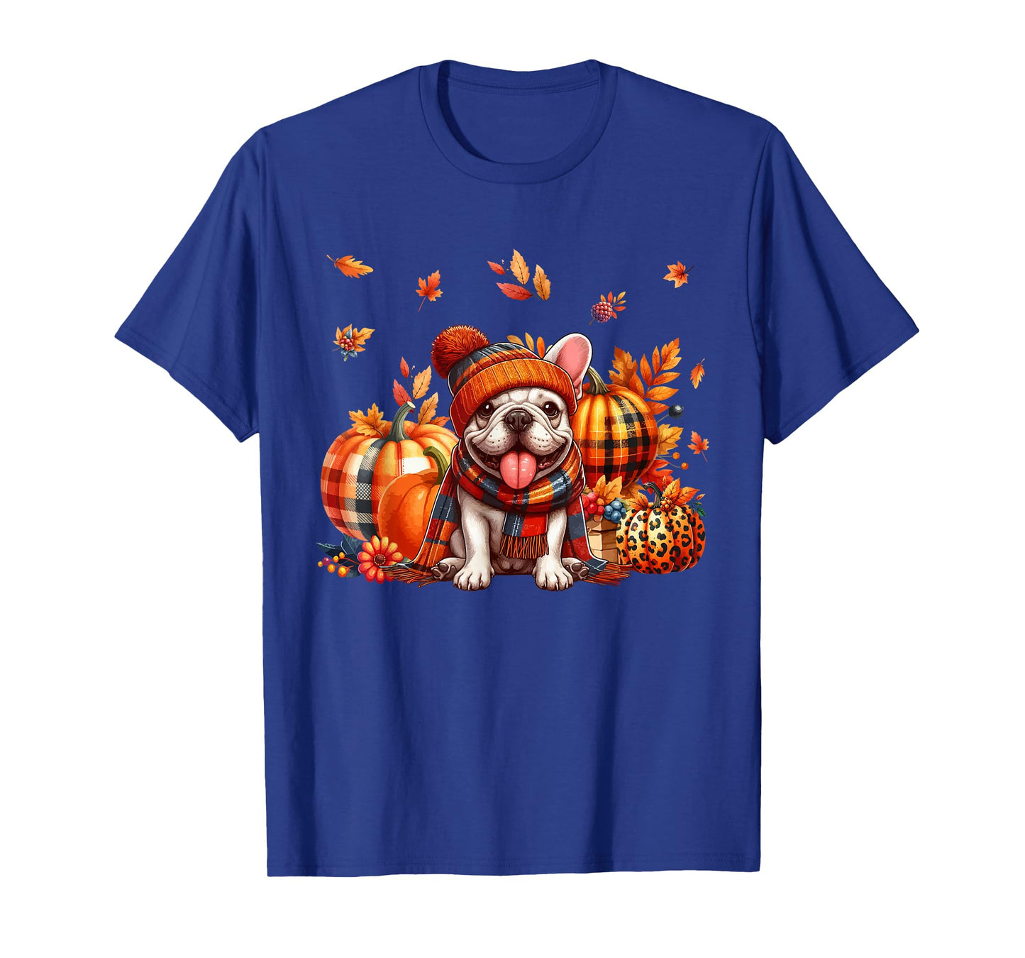 French Bulldog Thanksgiving Leopard Pumpkins Fall Leaves T-Shirt