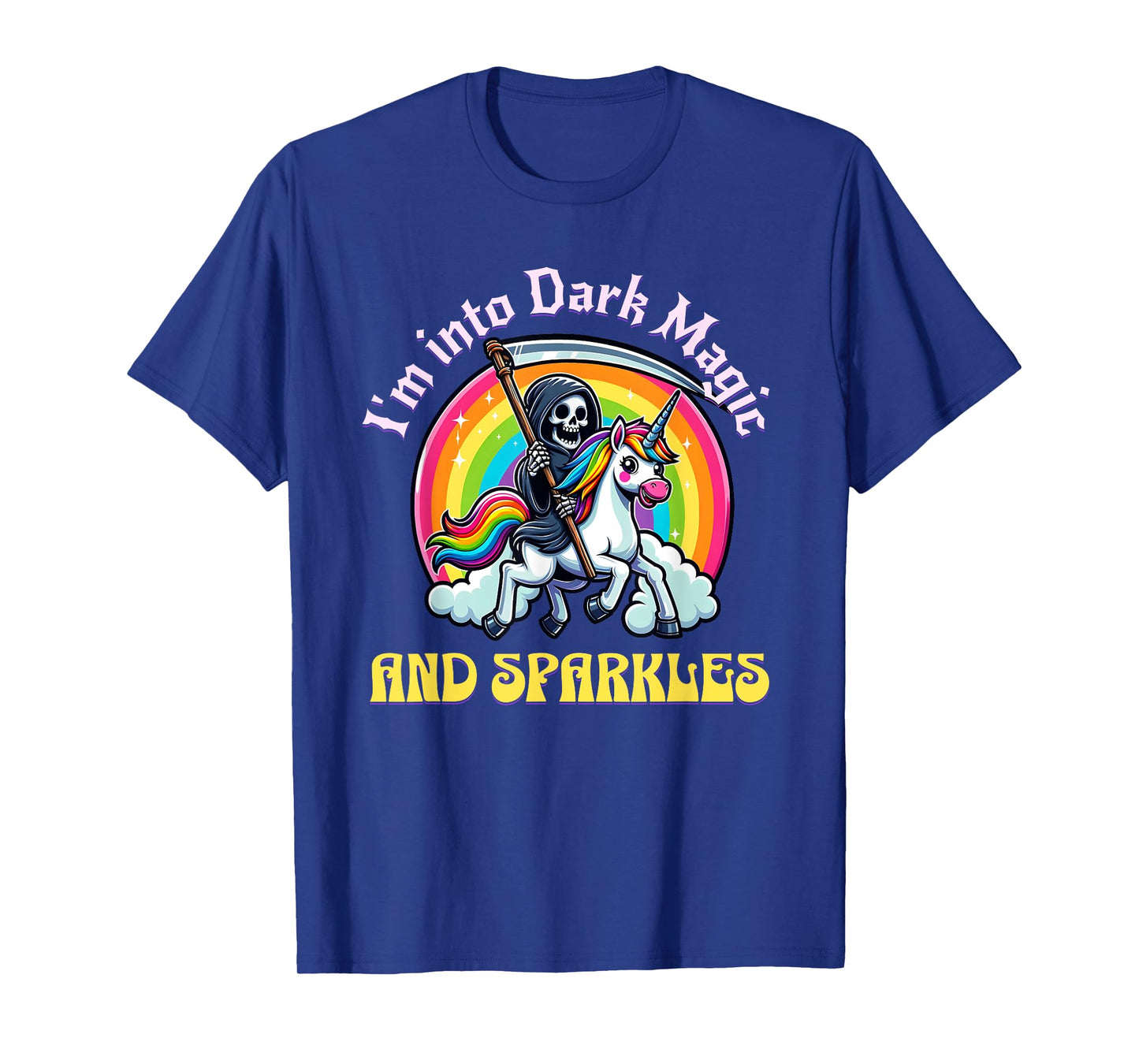 Dark Magic and Sparkles, Grim Reaper, Unicorn and Rainbow T-Shirt