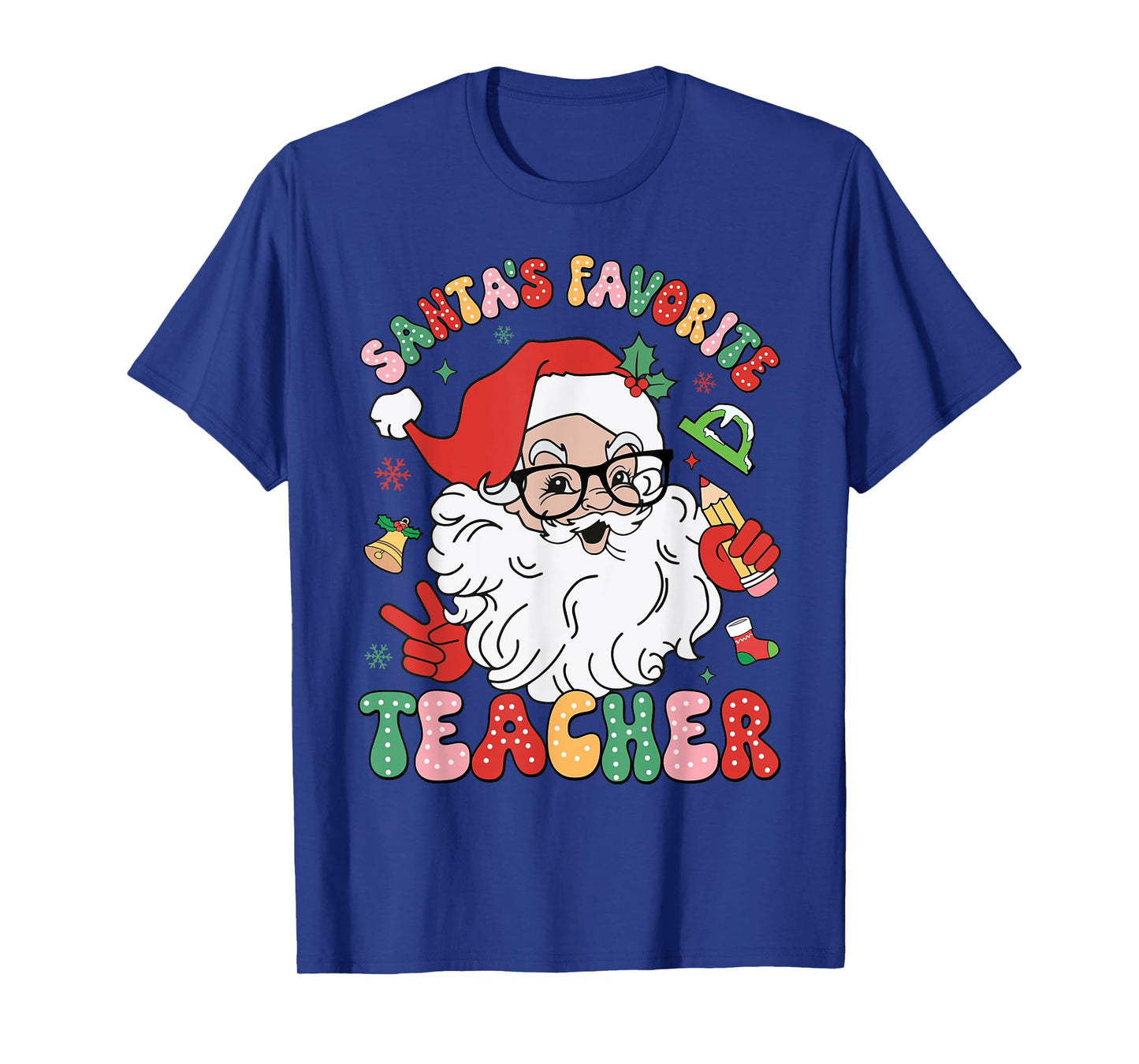 Santa Favorite Teacher Groovy Christmas Teacher Boys Girls T-Shirt