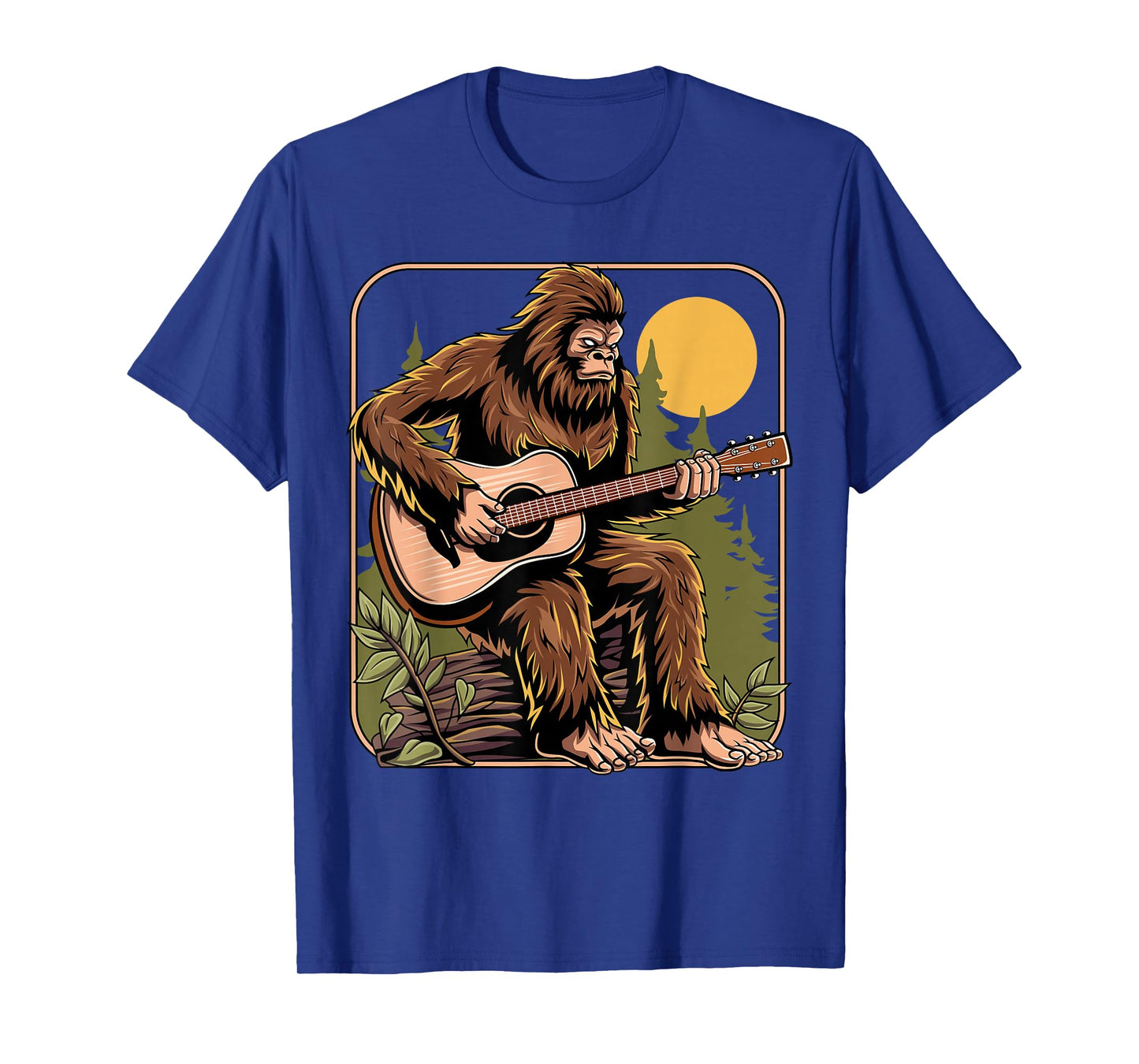 Retro Bigfoot Sasquatch Playing Acoustic Guitar Guitarist T-Shirt