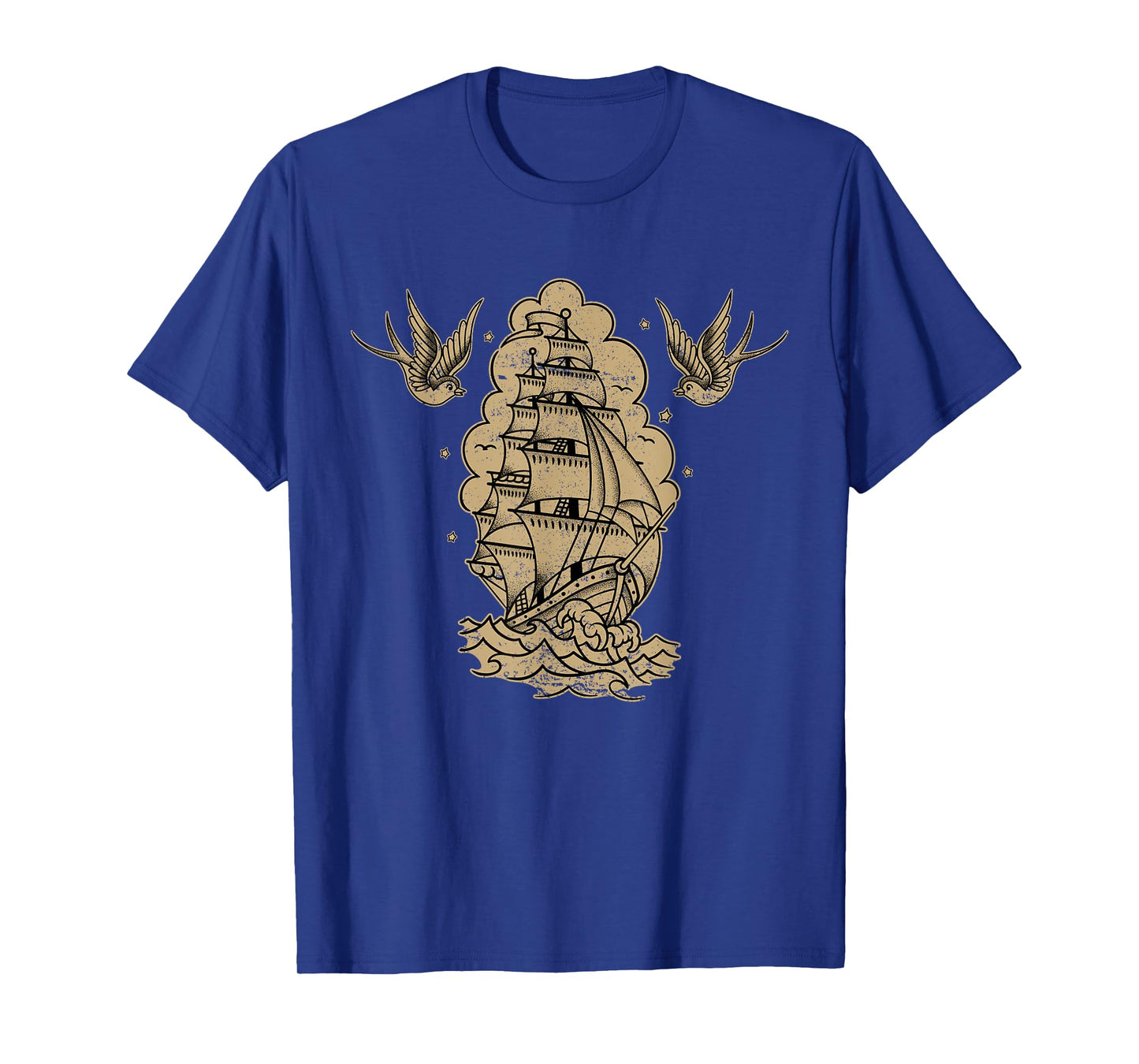 Old School Sailor Tattoo Clipper Ship and Swallows T-Shirt