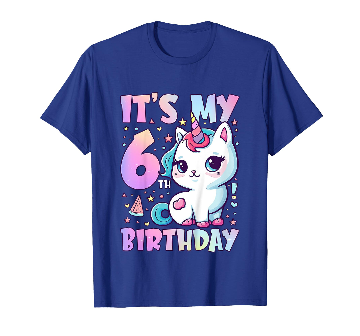 6th Birthday Shirt Girl Six 6 Year Old Cat Unicorn Birthday T-Shirt