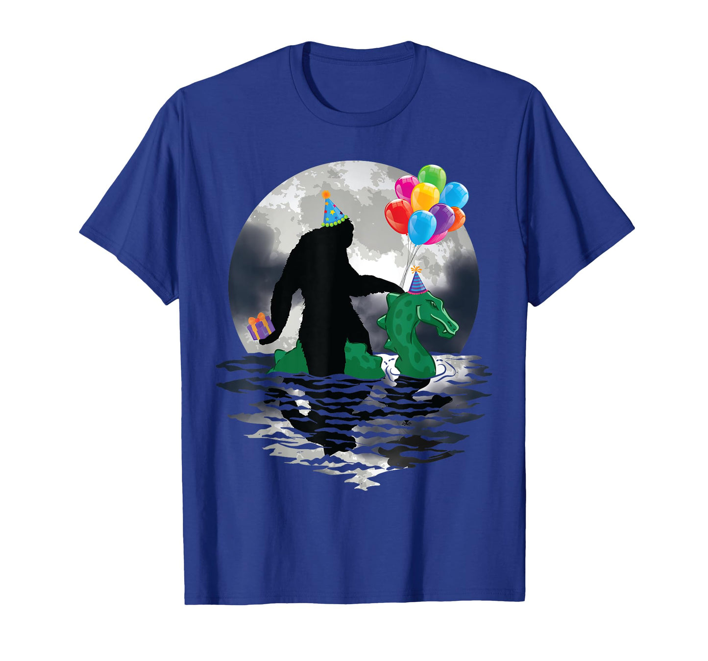 Funny Bigfoot Riding Loch Ness Monster Birthday Celebration T-Shirt