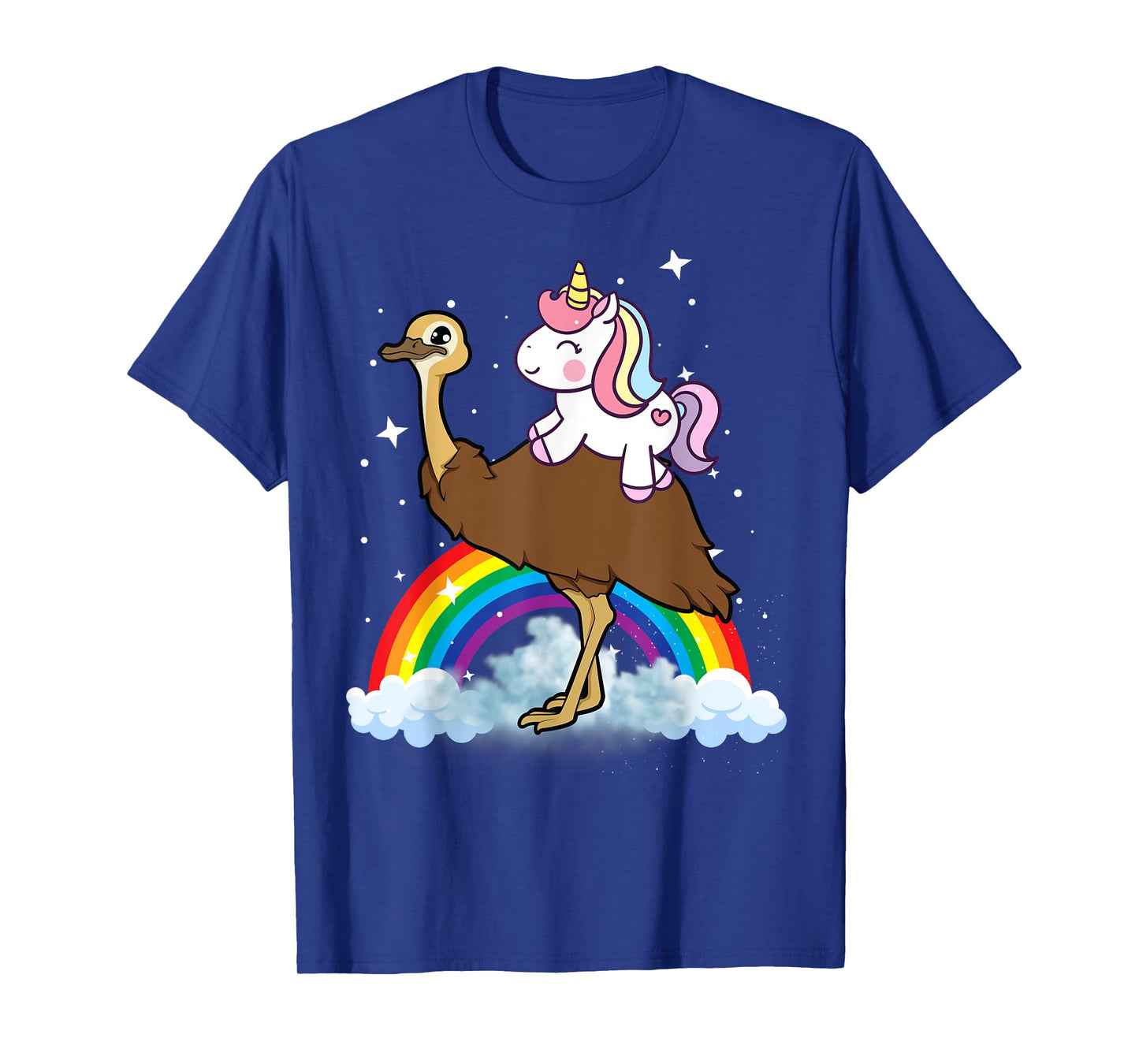 Unicorn Riding Emu Boys Girls Men Women Kids Teens Rainbow T-Shirt