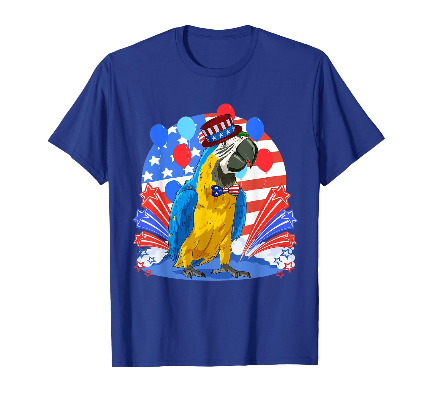 Blue And Yellow Macaw Merica 4th of July American Flag Women Kids Men T-Shirt