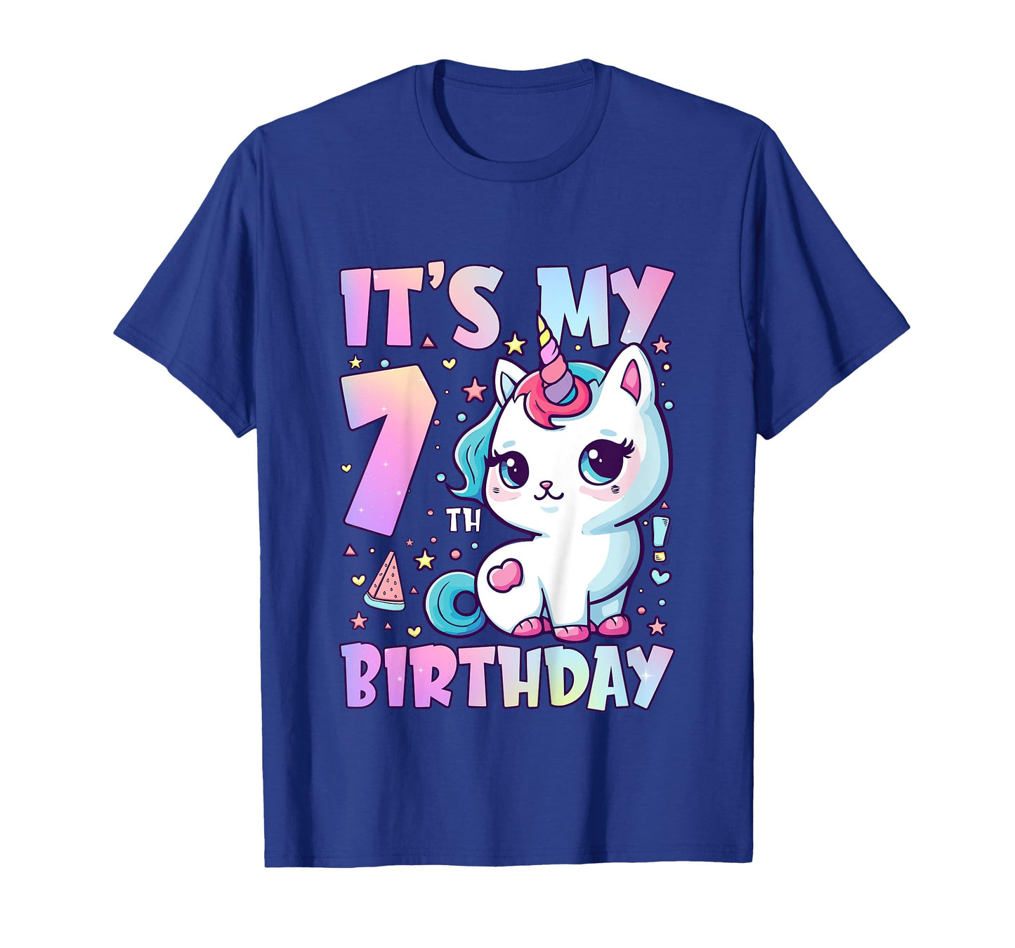 7th Birthday Shirt Girl Seven Year Old Cat Unicorn Birthday T-Shirt