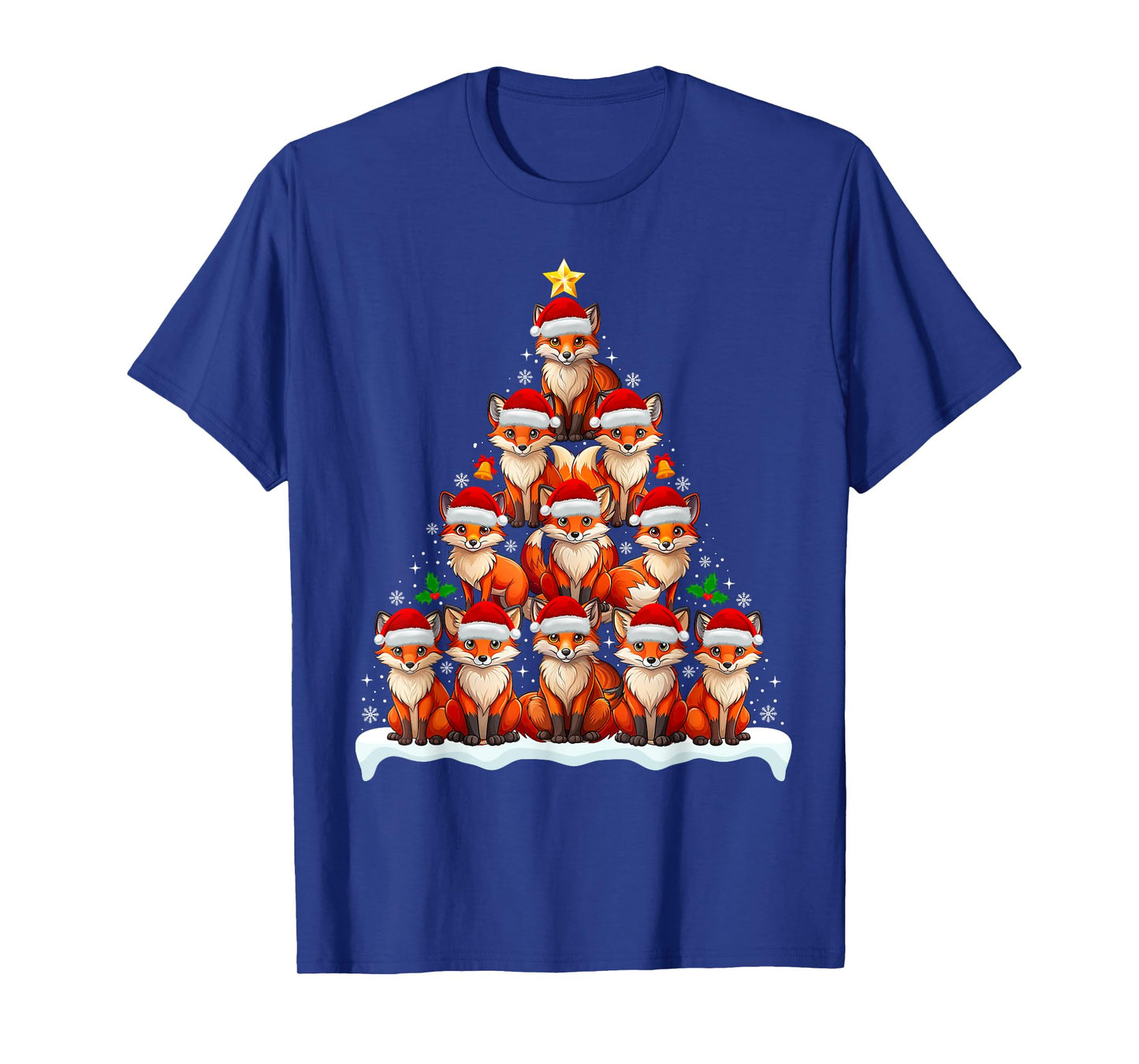 Fox Christmas Tree Lights Funny Xmas Family Men Women T-Shirt