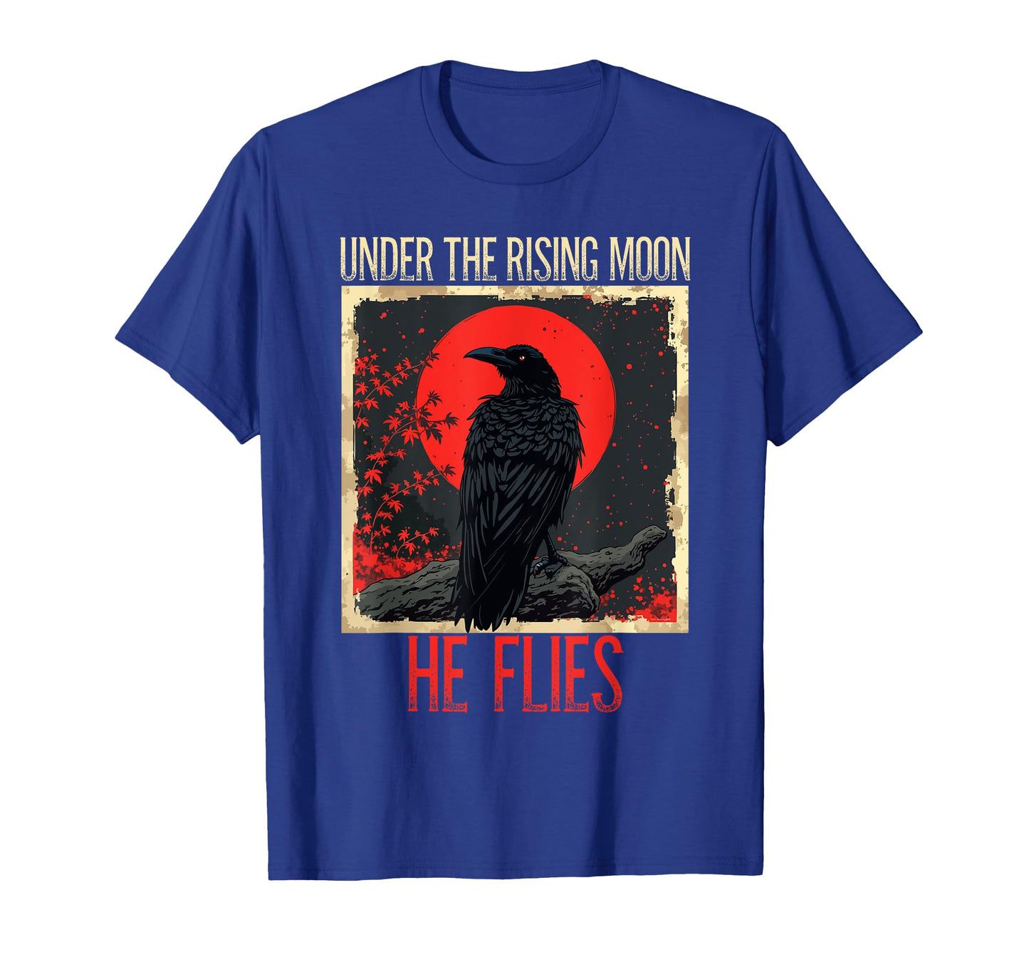 Under The Rising Moon Japanese Bird Black Raven Vintage T-Shirt