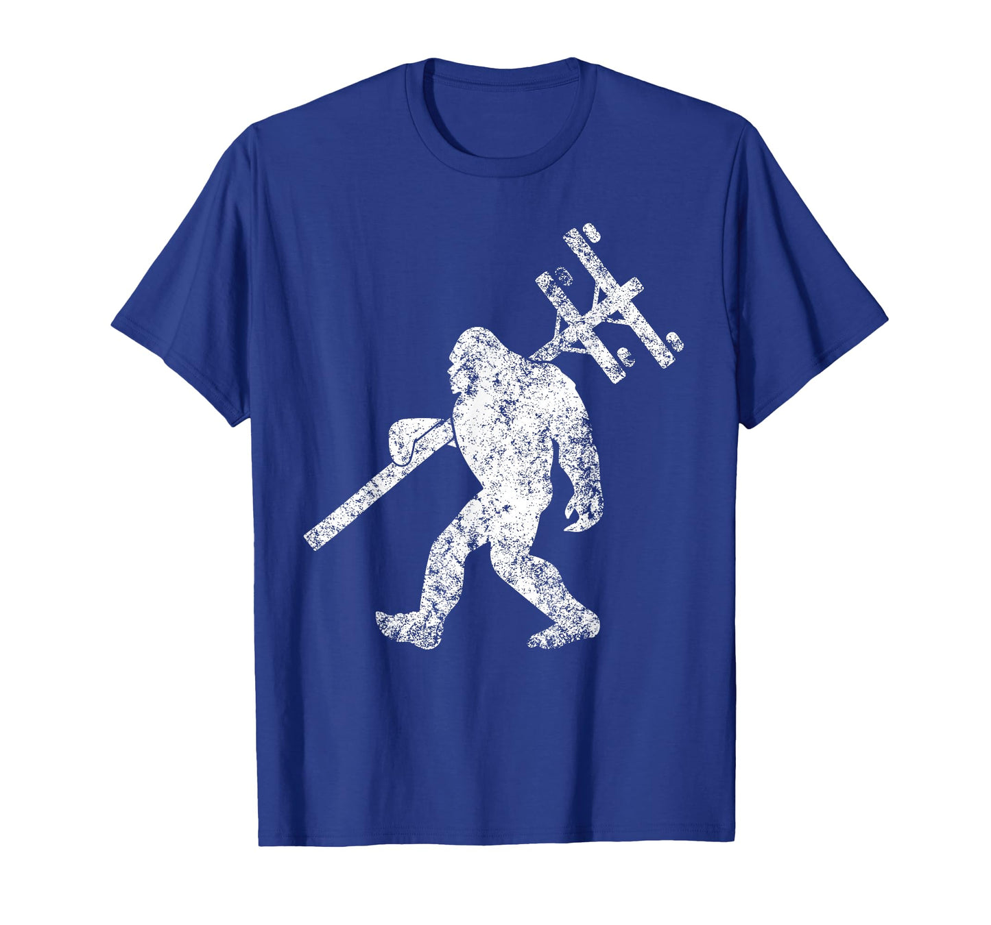Lineman funny bigfoot hanging Electricity column electrician T-Shirt