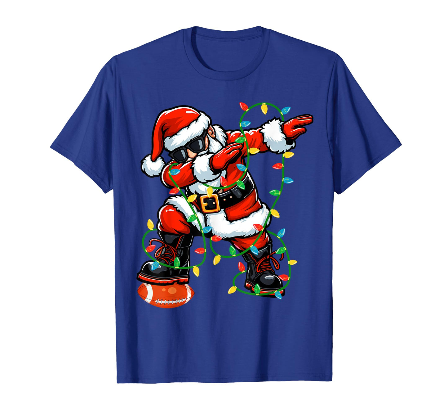 Dabbing Santa Football Christmas Lights Xmas Football Player T-Shirt