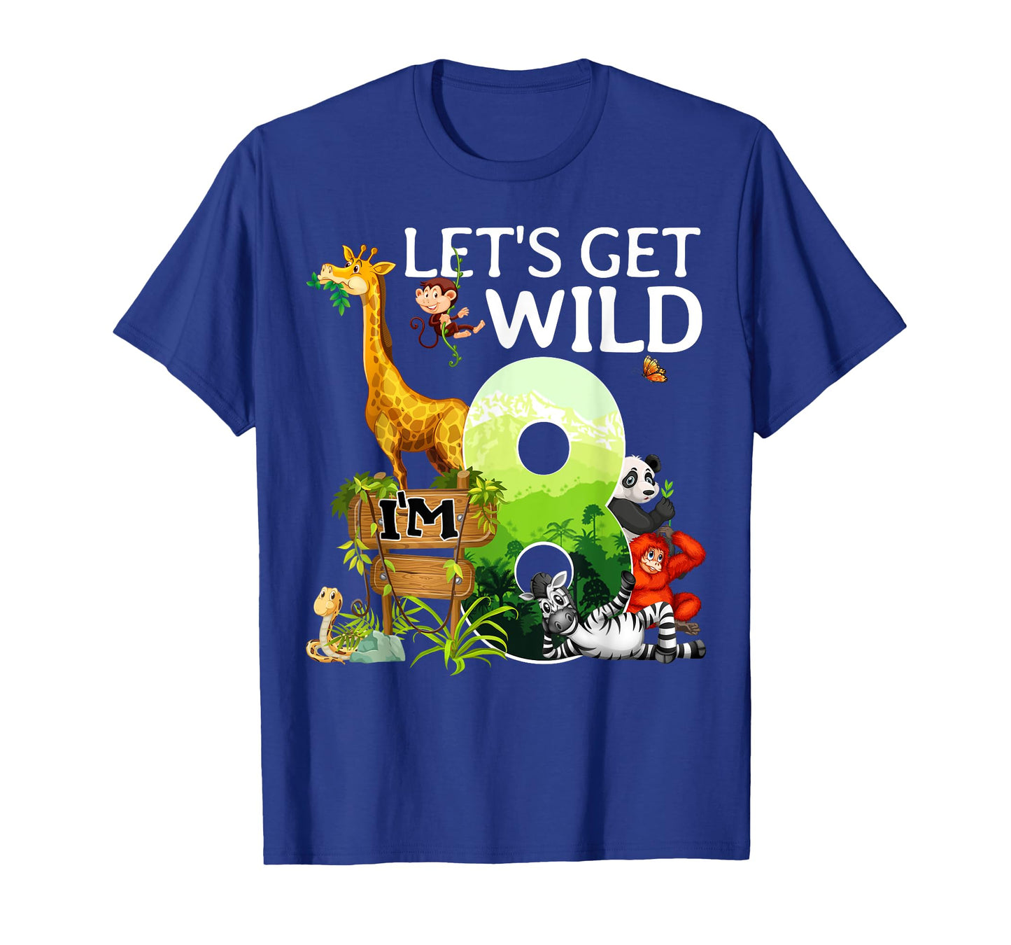8th Birthday Boys Girls 8 Years Old Safari Jungle Animal Zoo T-Shirt