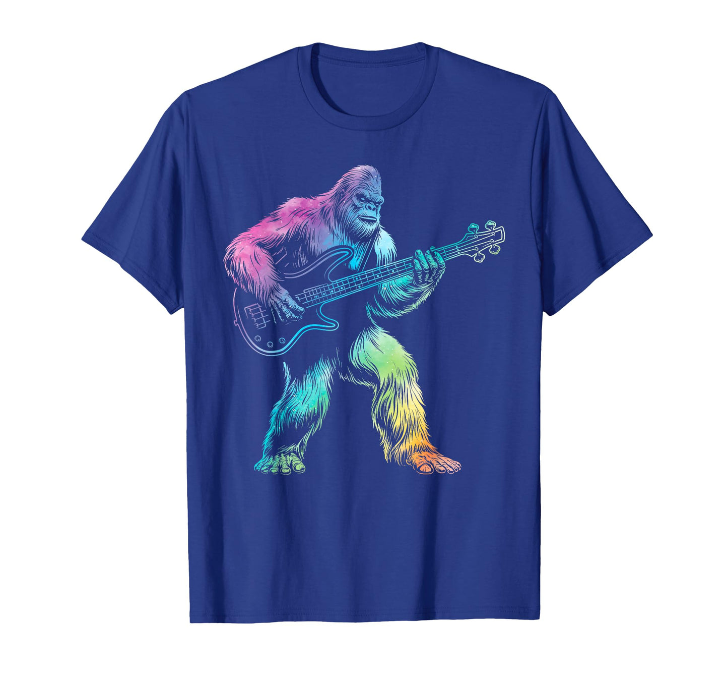 Bigfoot playing bass guitar men women guitarist tie dye T-Shirt