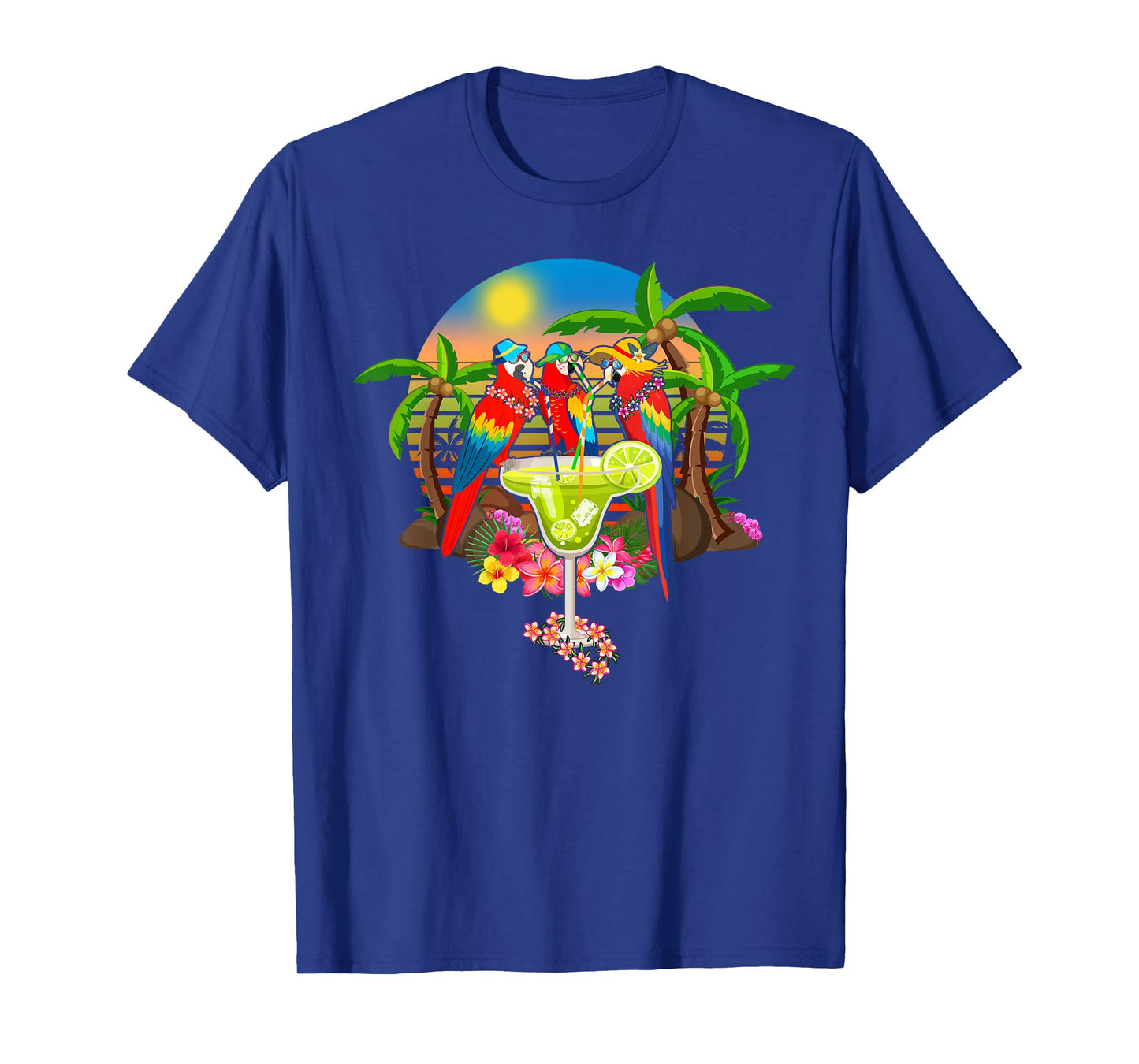 Parrots Drinking Margarita On Summer Vacation Birds Fun Men Women T-Shirt