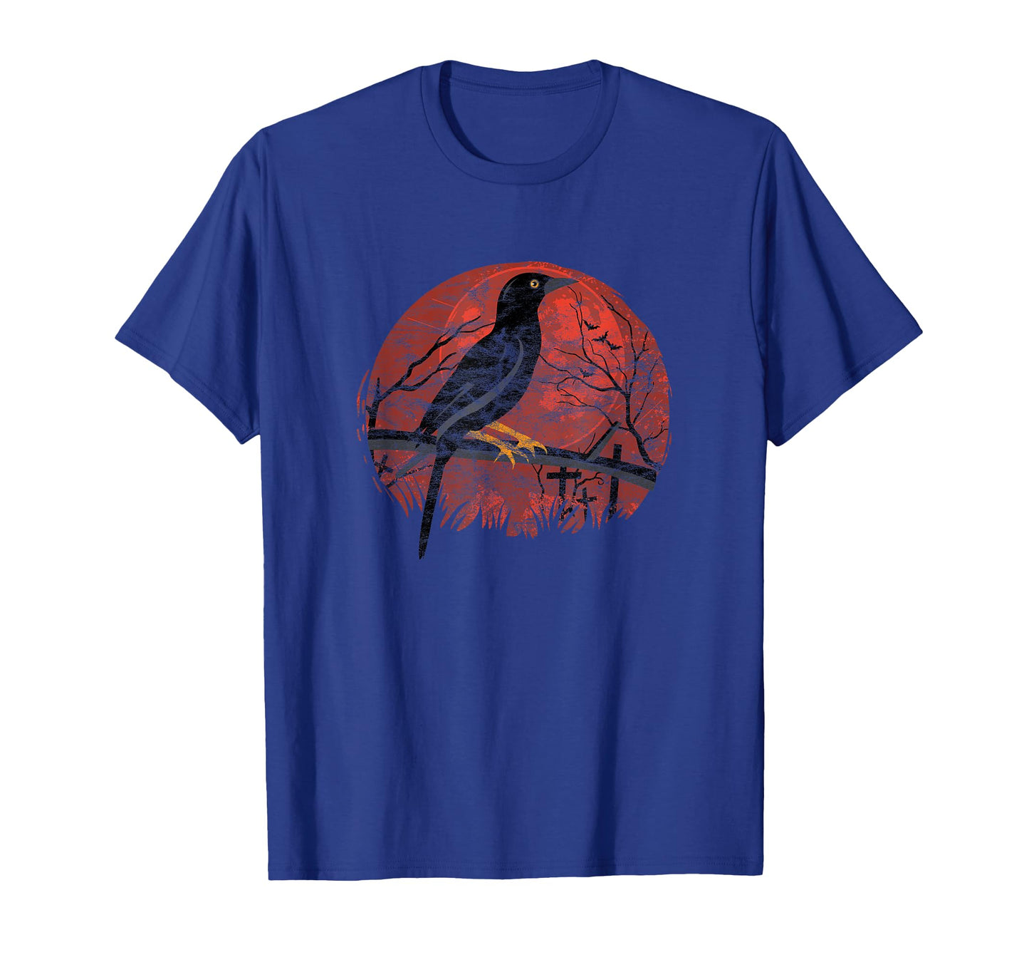 Red Moon Raven Graphic Black Crow Design Occult Goth T-Shirt
