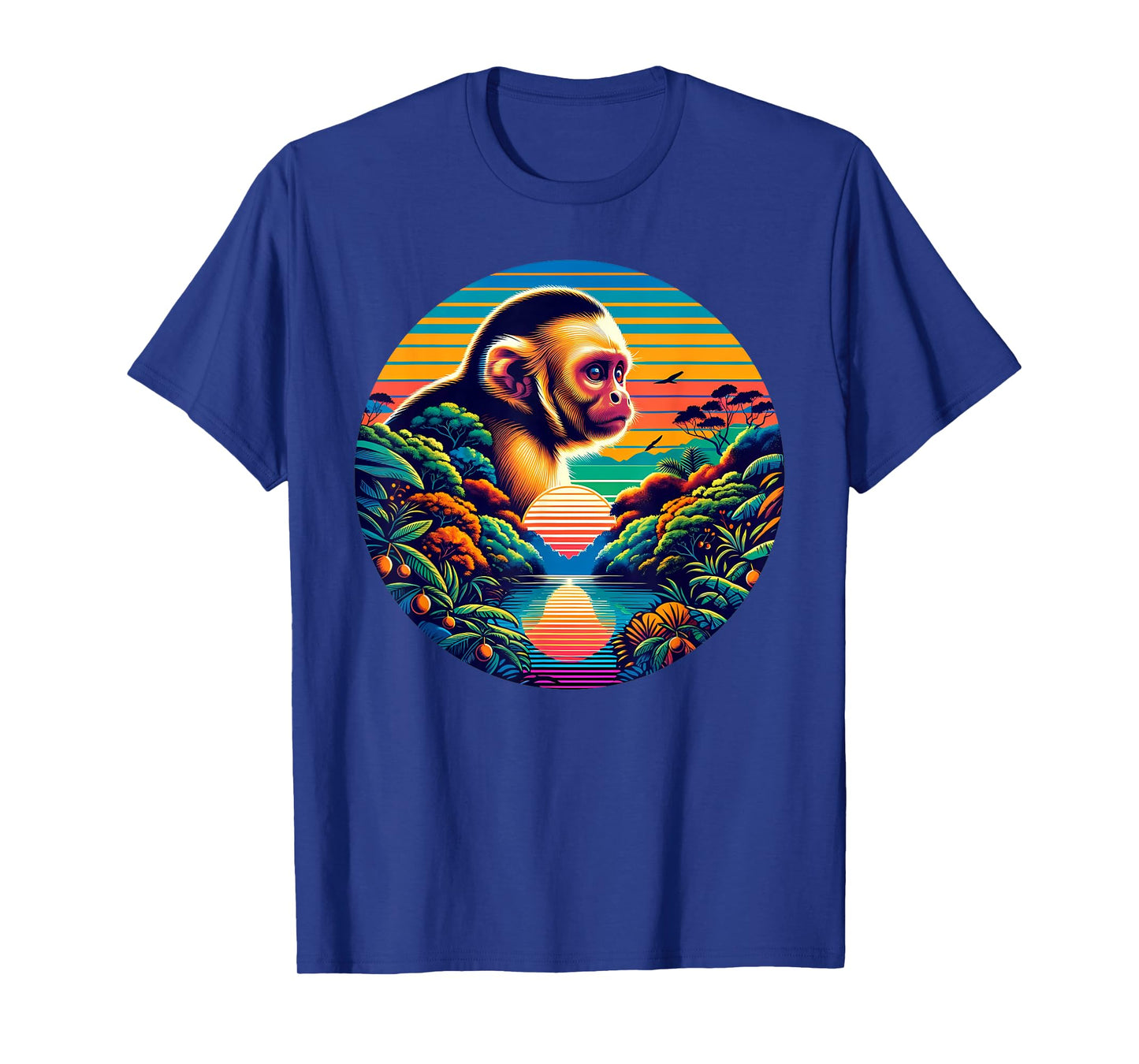 Capuchin Monkey Sunset Retro Style Safari Vintage 70s T-Shirt