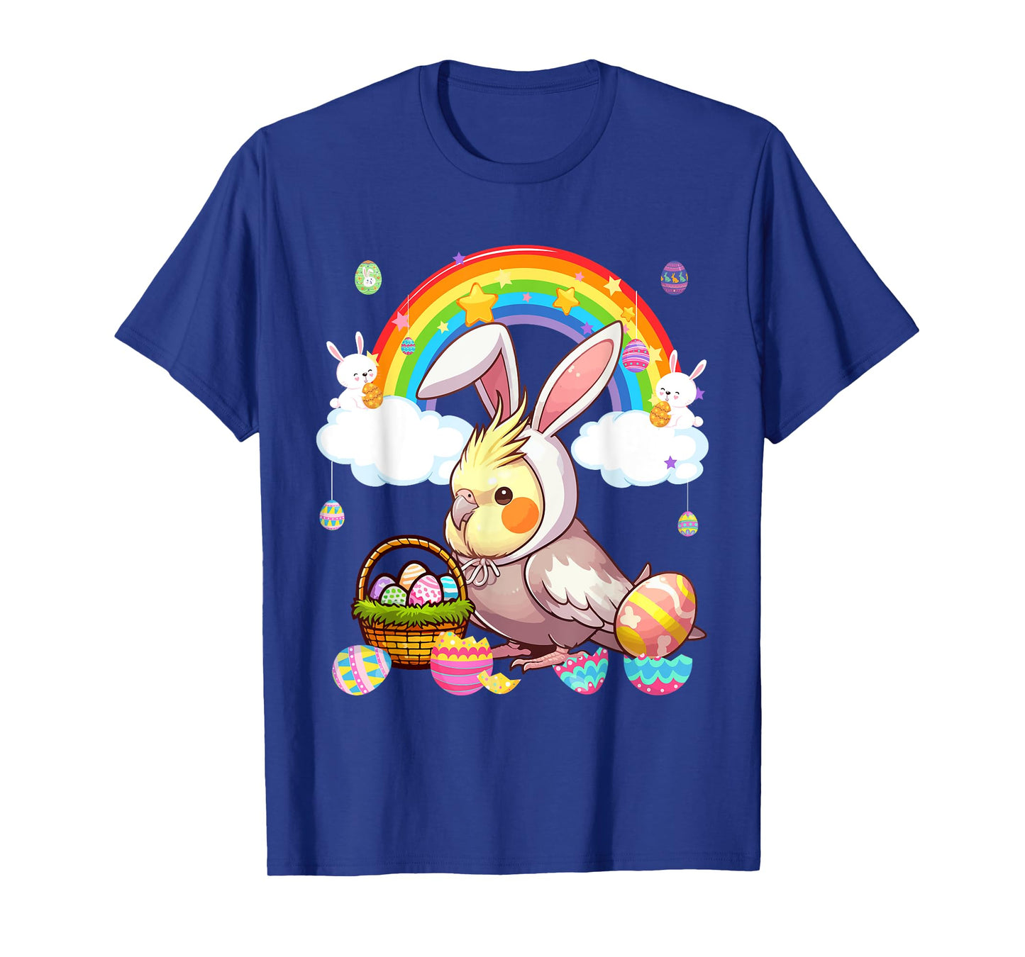 Bunny Cockatiel Easter Hunting Eggs Basket Colorful Rainbow T-Shirt