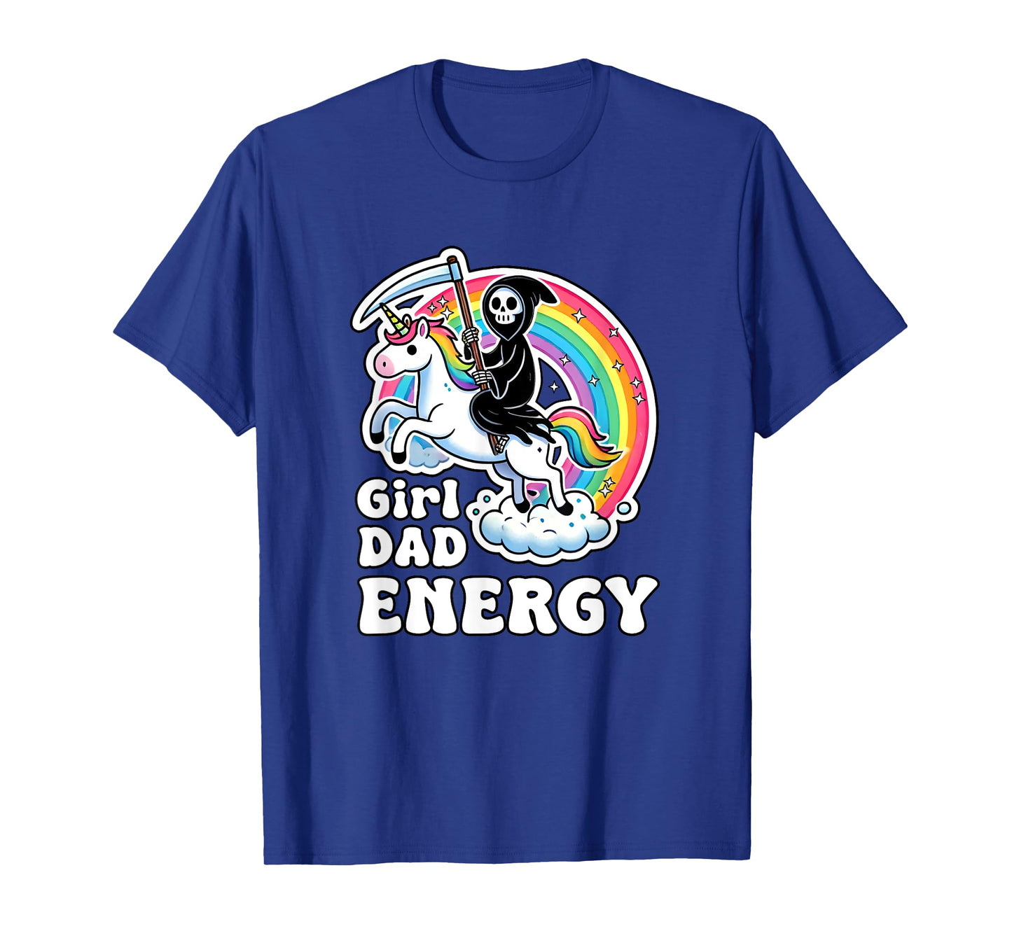 Funny Girl Dad Energy Retro Unicorn Grim Reaper T-Shirt