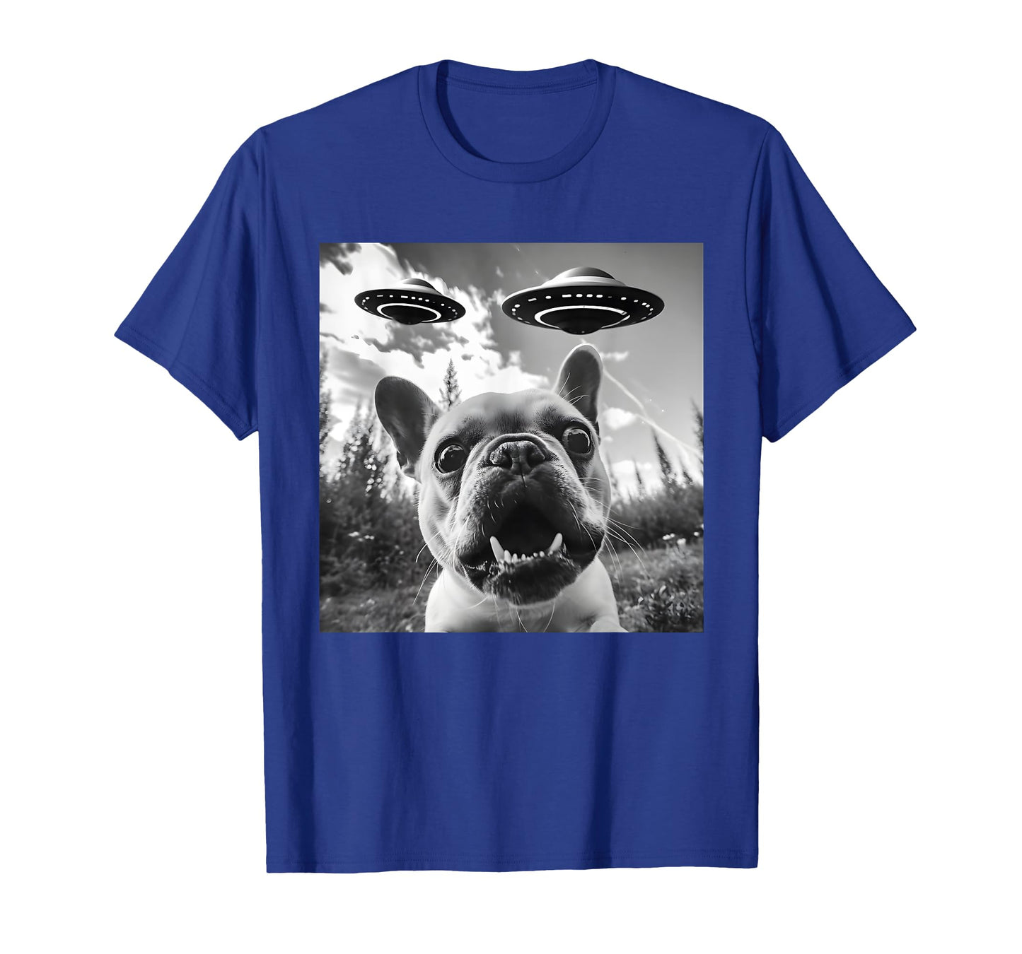Funny French Bulldog Selfie with UFO Men Graphic T-Shirt